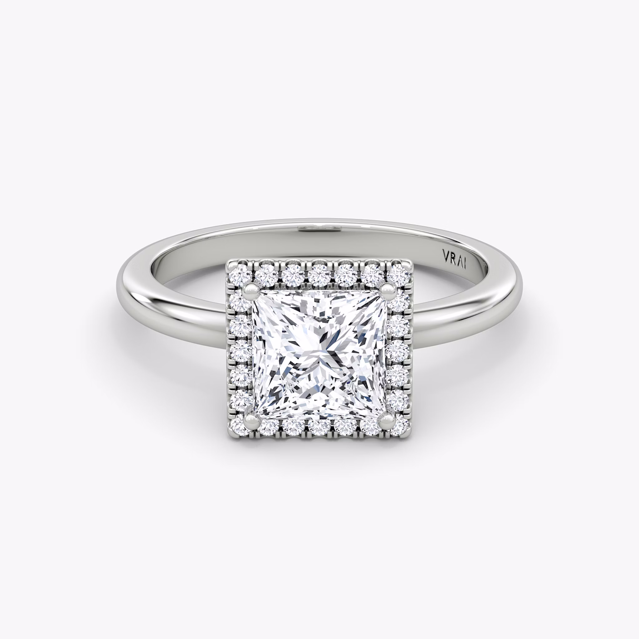 The Halo | Princess | 18k | White Gold | bandAccent: Plain | haloSize: original | diamondOrientation: vertical | caratWeight: other