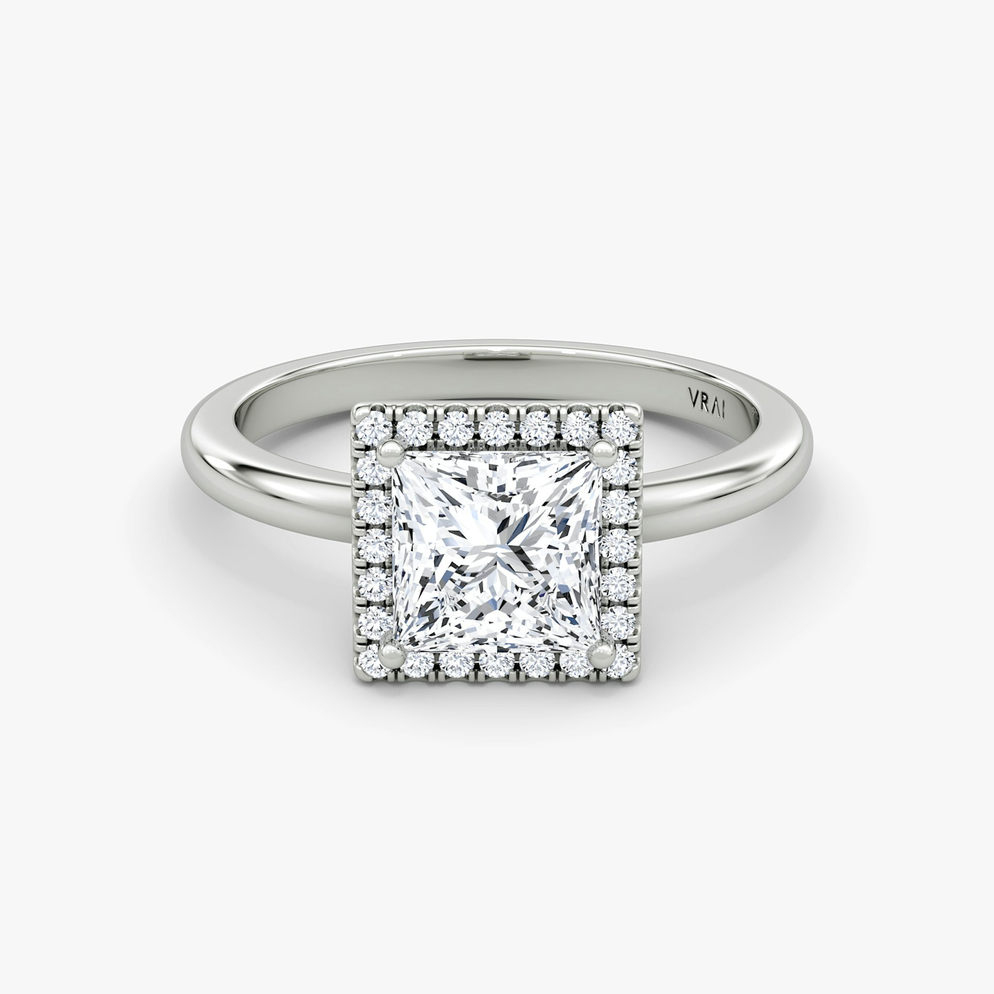 The Halo | Princess | 18k | White Gold | bandAccent: Plain | haloSize: original | diamondOrientation: vertical | caratWeight: other