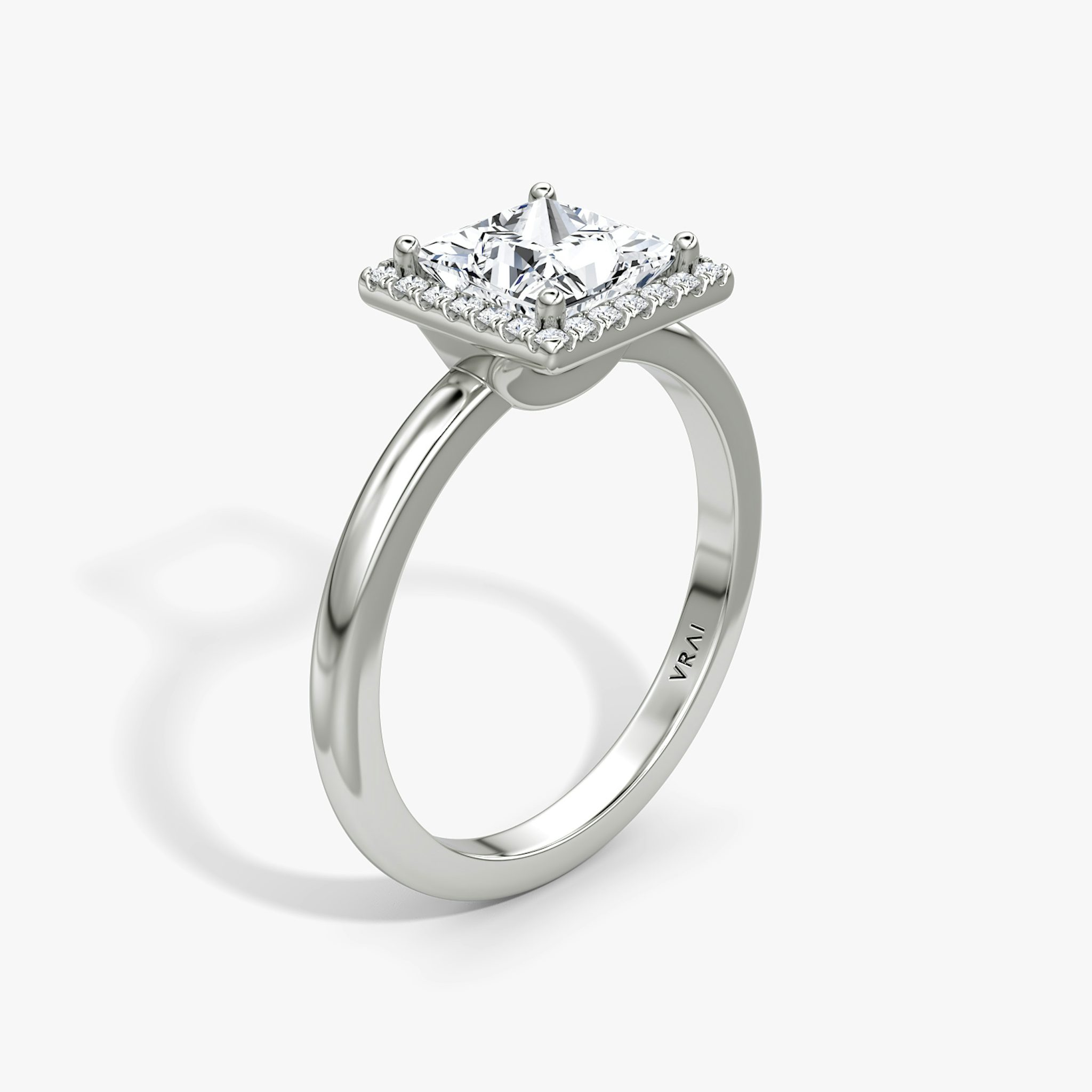 The Halo | Princess | 18k | White Gold | bandAccent: Plain | haloSize: original | diamondOrientation: vertical | caratWeight: other