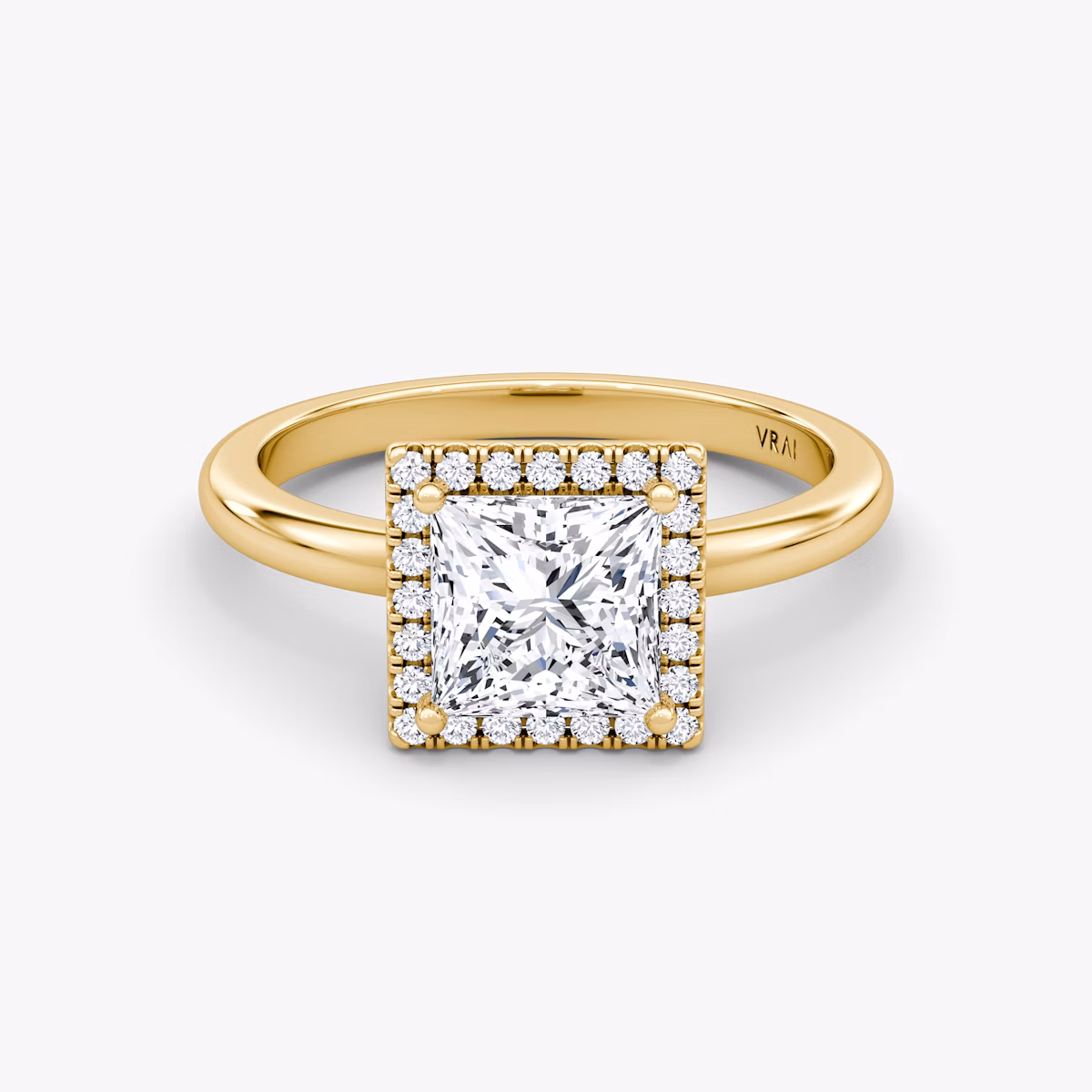 The Halo | Princess | 18k | Yellow Gold | bandAccent: Plain | haloSize: original | diamondOrientation: vertical | caratWeight: other
