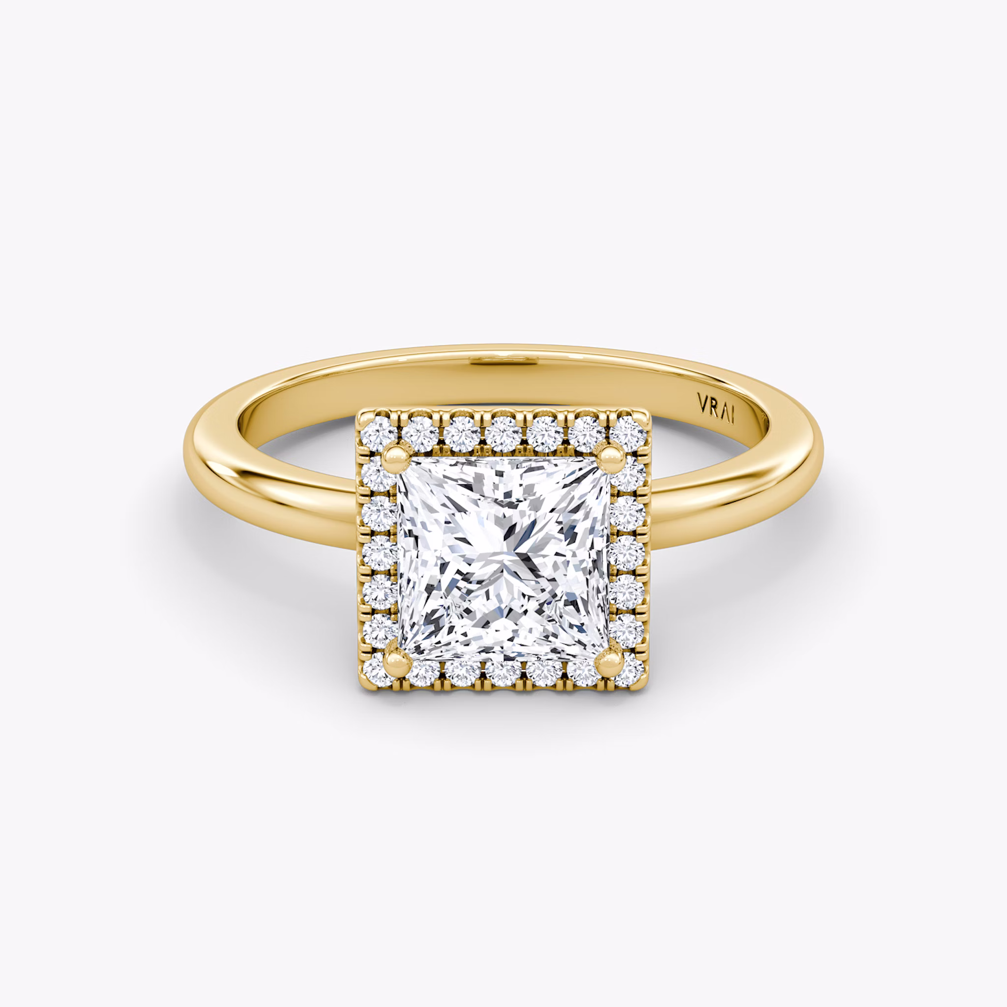 The Halo | Princess | 18k | Yellow Gold | bandAccent: Plain | haloSize: original | diamondOrientation: vertical | caratWeight: other