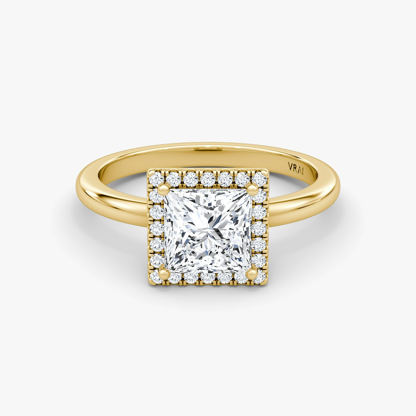 The Halo | Princess | 18k | Yellow Gold | bandAccent: Plain | haloSize: original | diamondOrientation: vertical | caratWeight: other