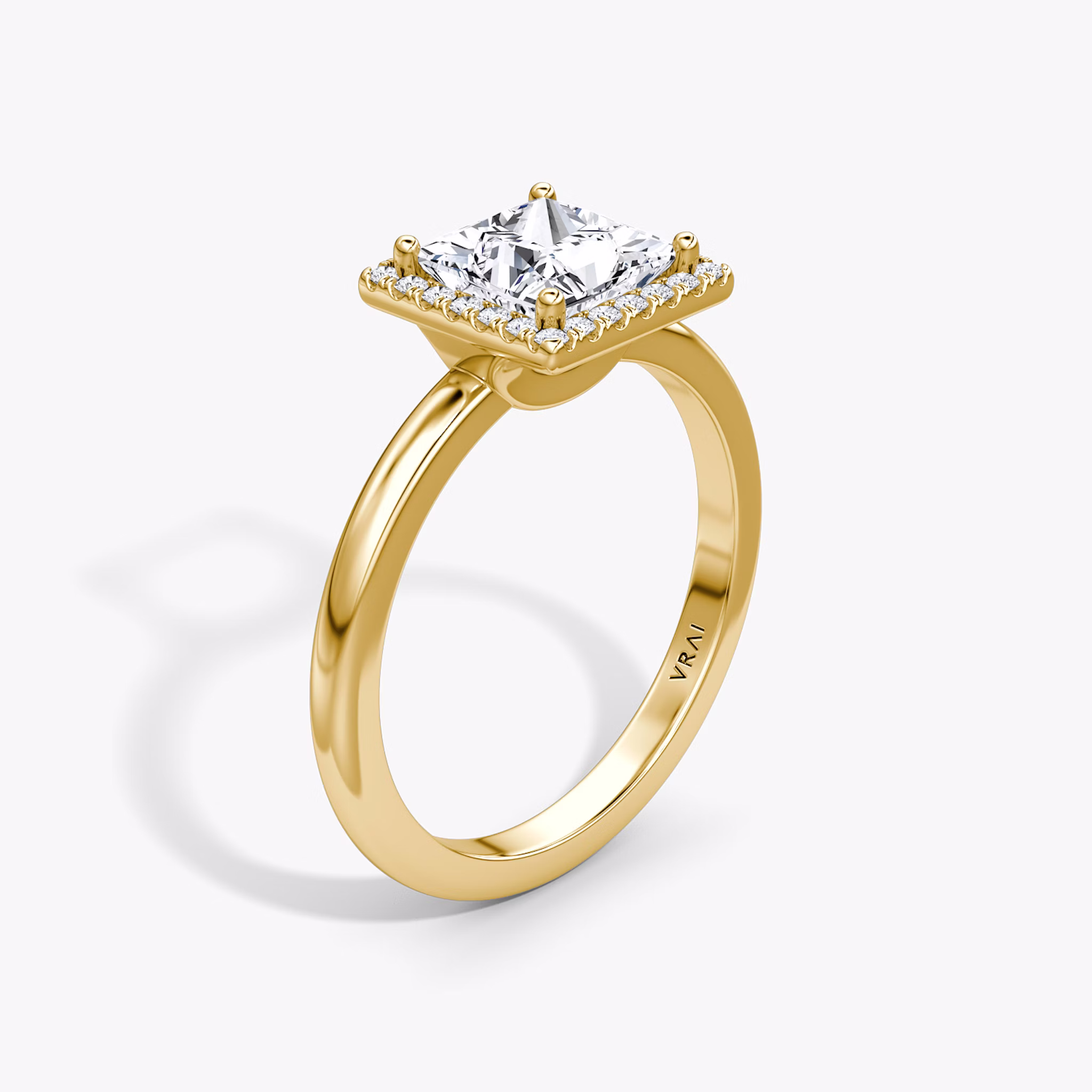 The Halo | Princess | 18k | Yellow Gold | bandAccent: Plain | haloSize: original | diamondOrientation: vertical | caratWeight: other