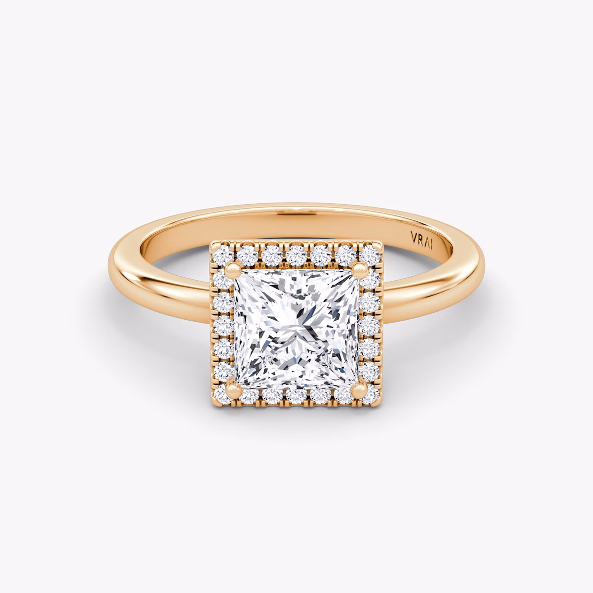 The Halo | Princess | 14k | Rose Gold | bandAccent: Plain | haloSize: original | diamondOrientation: vertical | caratWeight: other