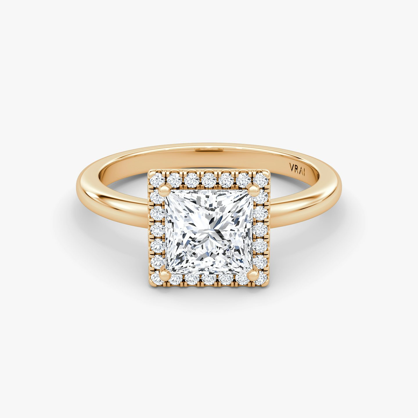 The Halo | Princess | 14k | Rose Gold | bandAccent: Plain | haloSize: original | diamondOrientation: vertical | caratWeight: other