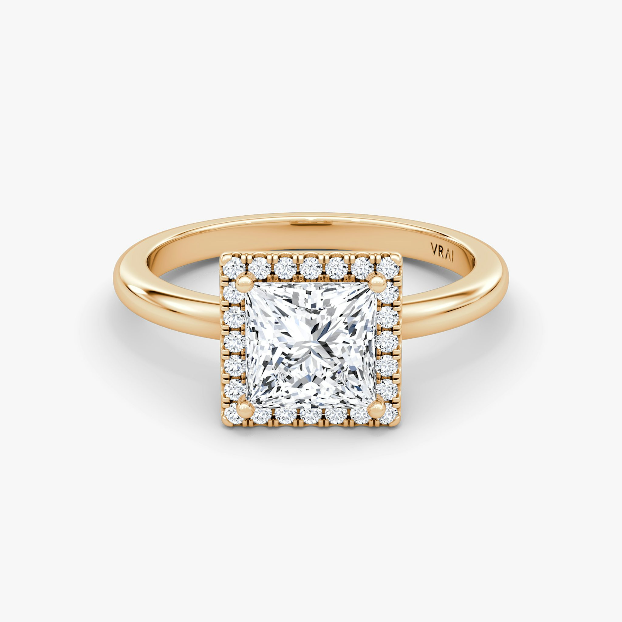 The Halo | Princess | 14k | Rose Gold | bandAccent: Plain | haloSize: original | diamondOrientation: vertical | caratWeight: other