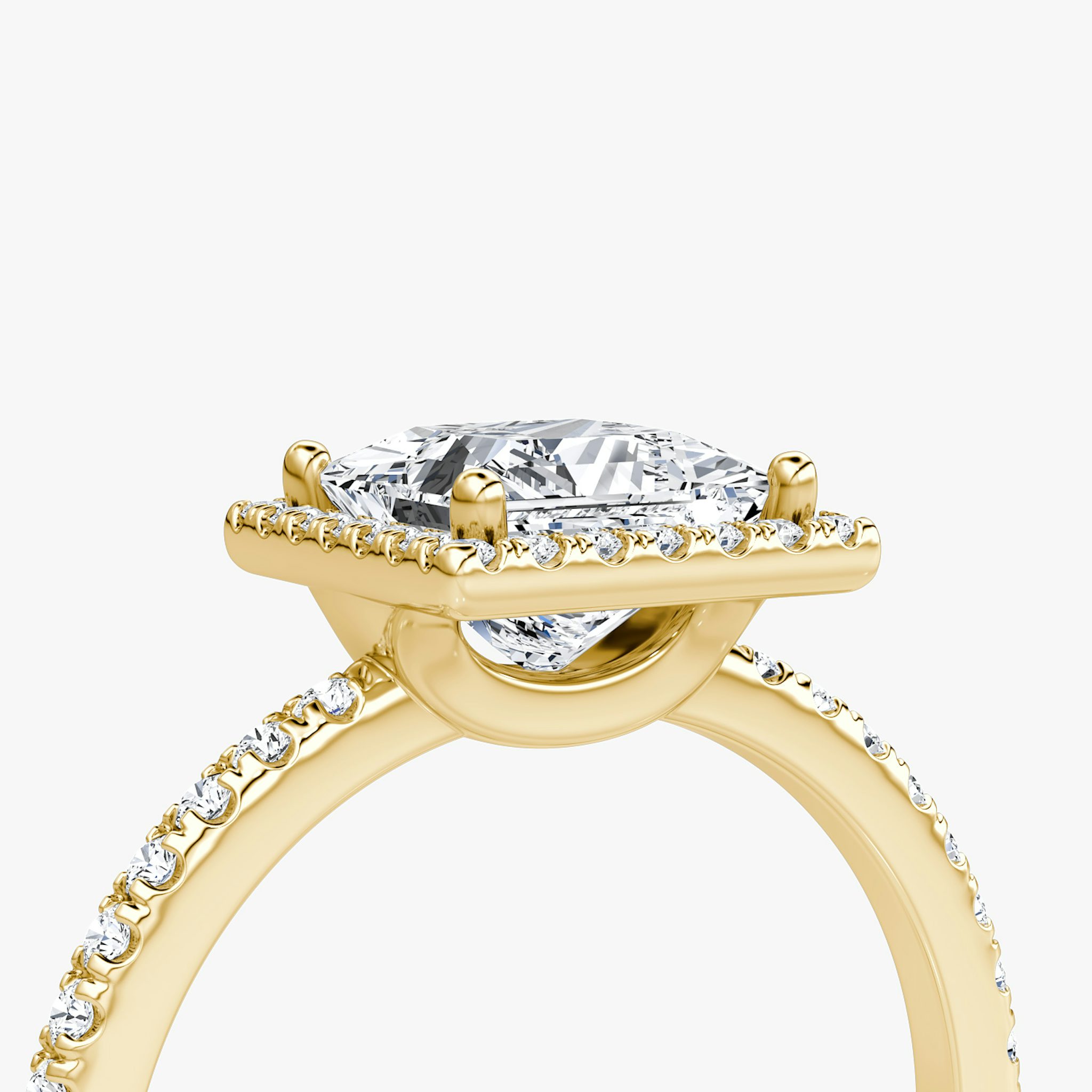 The Halo | Princess | 18k | Yellow Gold | bandAccent: Pavé | haloSize: original | diamondOrientation: vertical | caratWeight: other