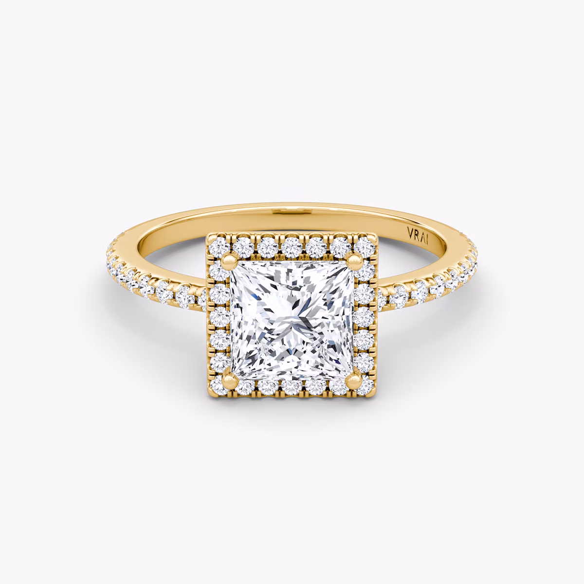 The Halo | Princess | 18k | Yellow Gold | bandAccent: Pavé | haloSize: original | diamondOrientation: vertical | caratWeight: other