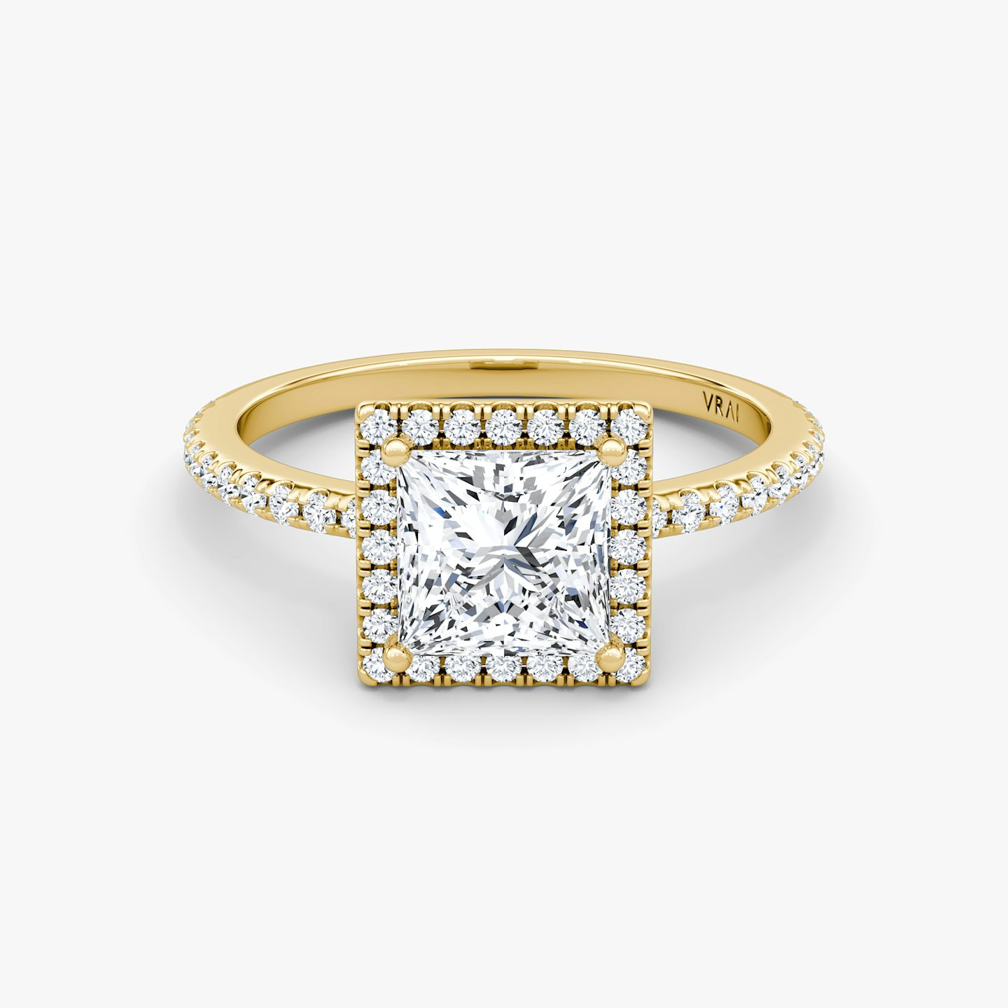 The Halo | Princess | 18k | Yellow Gold | bandAccent: Pavé | haloSize: original | diamondOrientation: vertical | caratWeight: other
