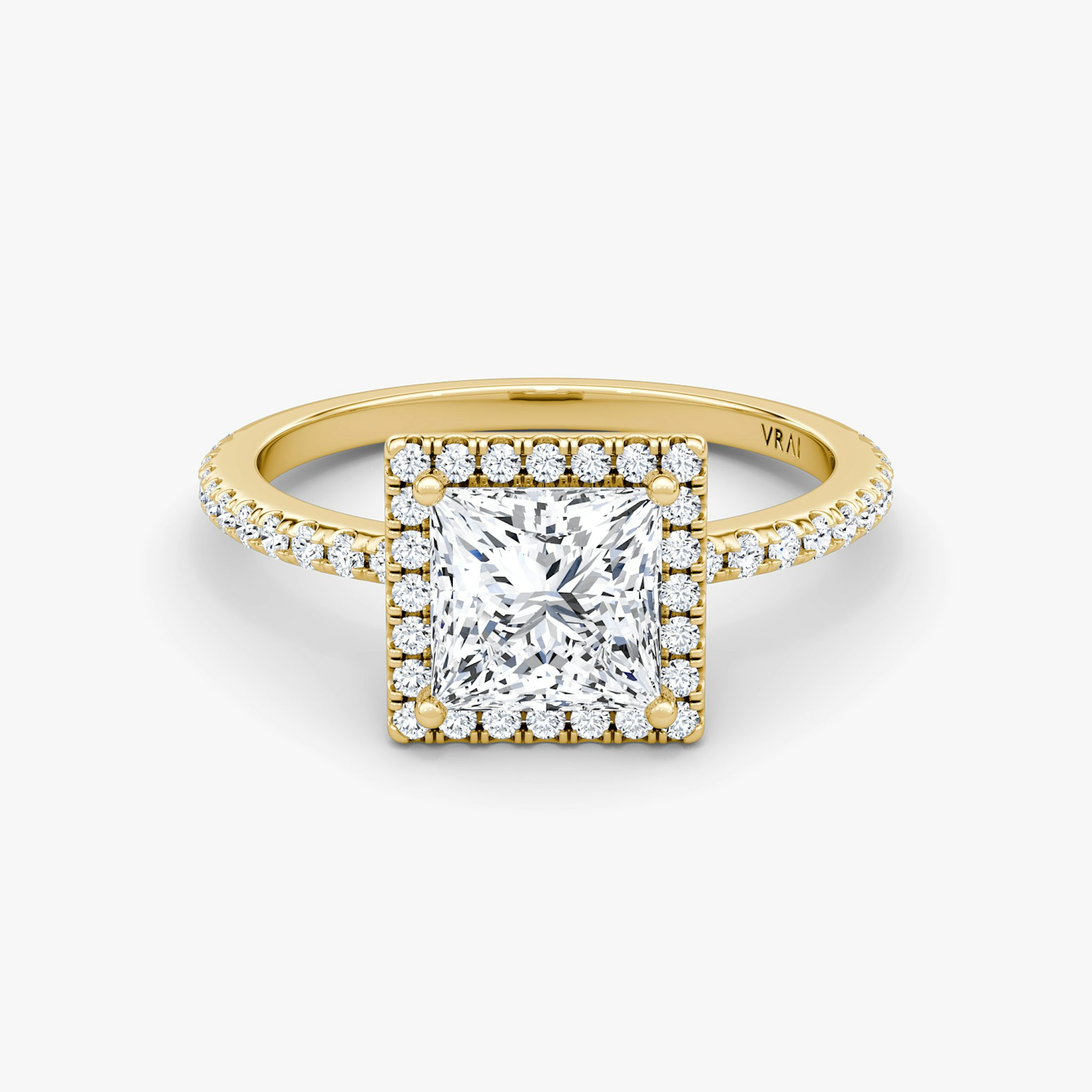 The Halo | Princess | 18k | Yellow Gold | bandAccent: Pavé | haloSize: original | diamondOrientation: vertical | caratWeight: other
