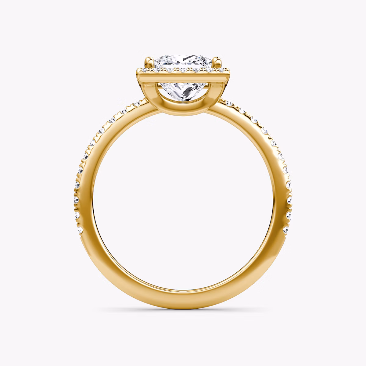 The Halo | Princess | 18k | Yellow Gold | bandAccent: Pavé | haloSize: original | diamondOrientation: vertical | caratWeight: other