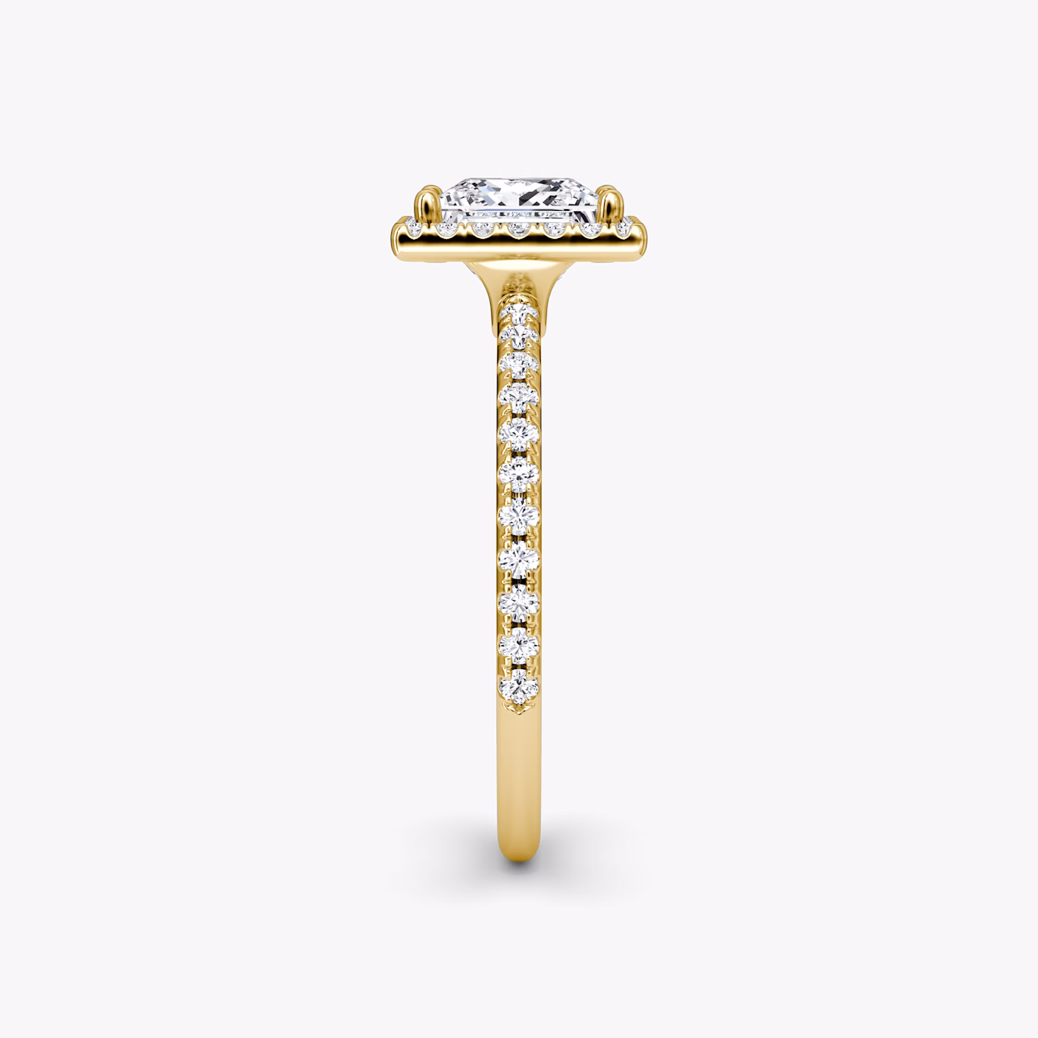 The Halo | Princess | 18k | Yellow Gold | bandAccent: Pavé | haloSize: original | diamondOrientation: vertical | caratWeight: other