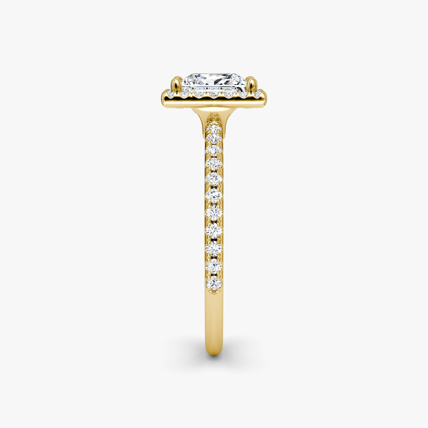 The Halo | Princess | 18k | Yellow Gold | bandAccent: Pavé | haloSize: original | diamondOrientation: vertical | caratWeight: other