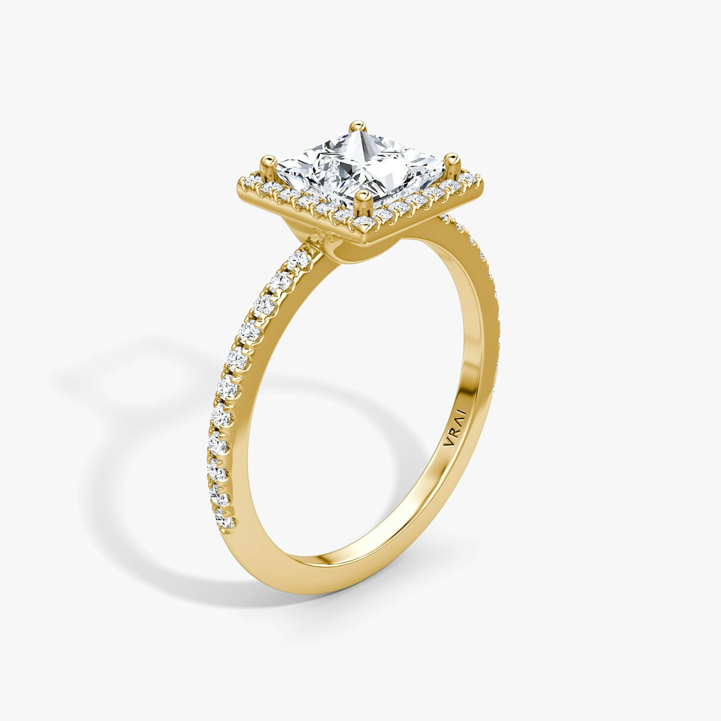 The Halo | Princess | 18k | Yellow Gold | bandAccent: Pavé | haloSize: original | diamondOrientation: vertical | caratWeight: other