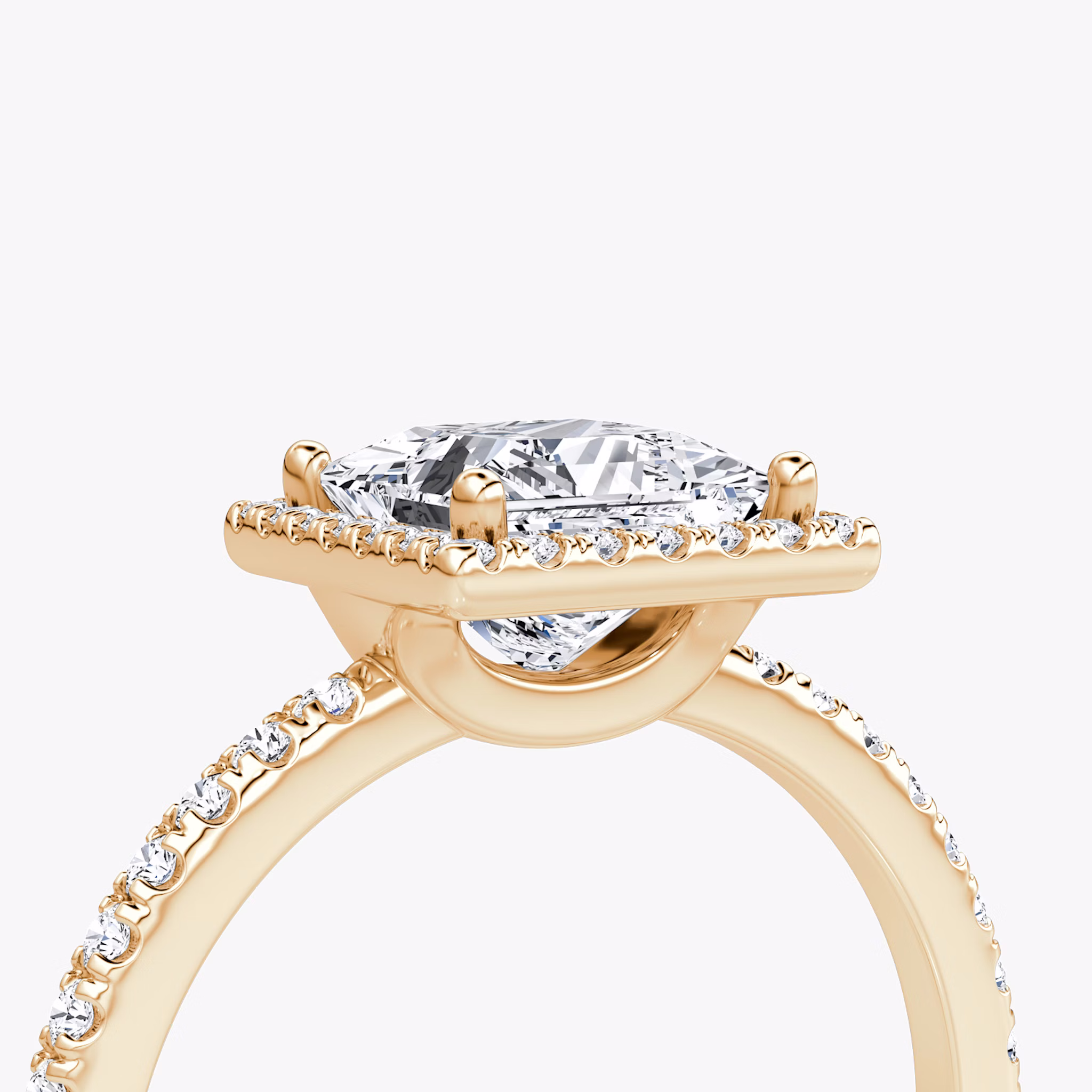 The Halo | Princess | 14k | Rose Gold | bandAccent: Pavé | haloSize: original | diamondOrientation: vertical | caratWeight: other