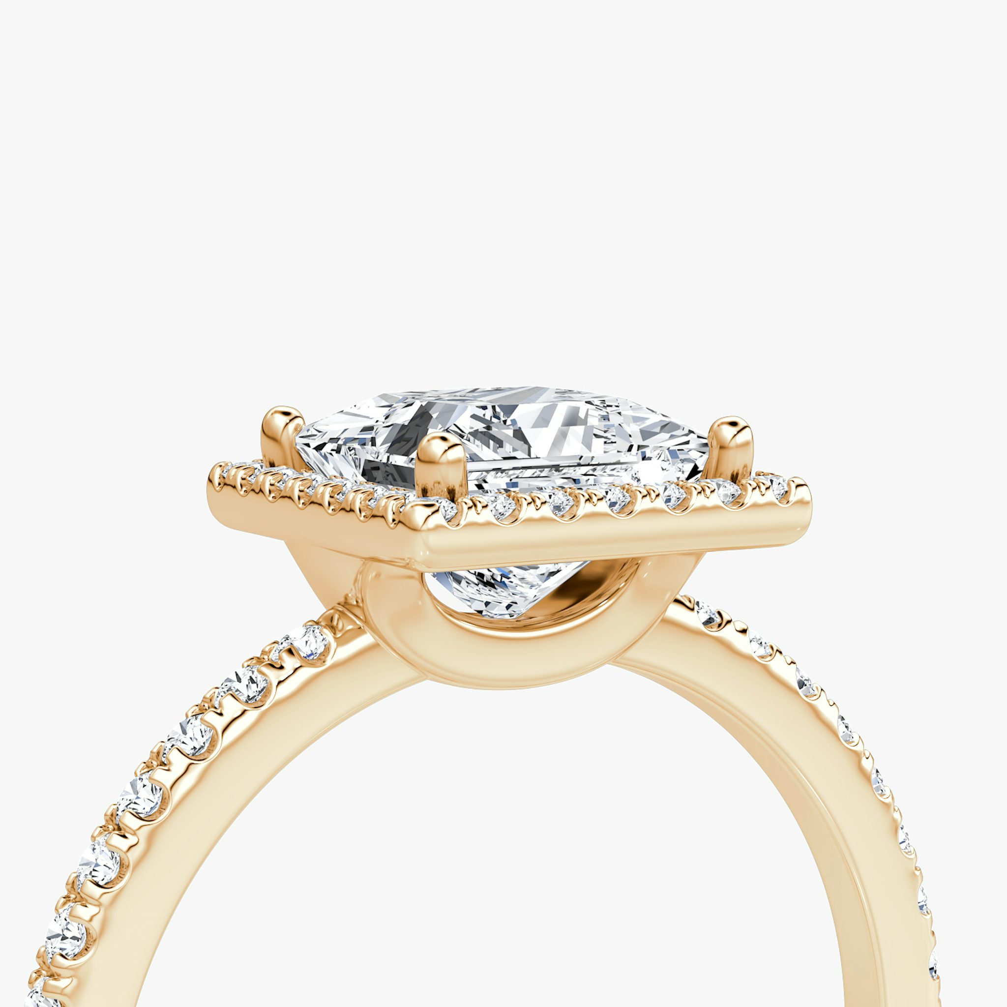 The Halo | Princess | 14k | Rose Gold | bandAccent: Pavé | haloSize: original | diamondOrientation: vertical | caratWeight: other
