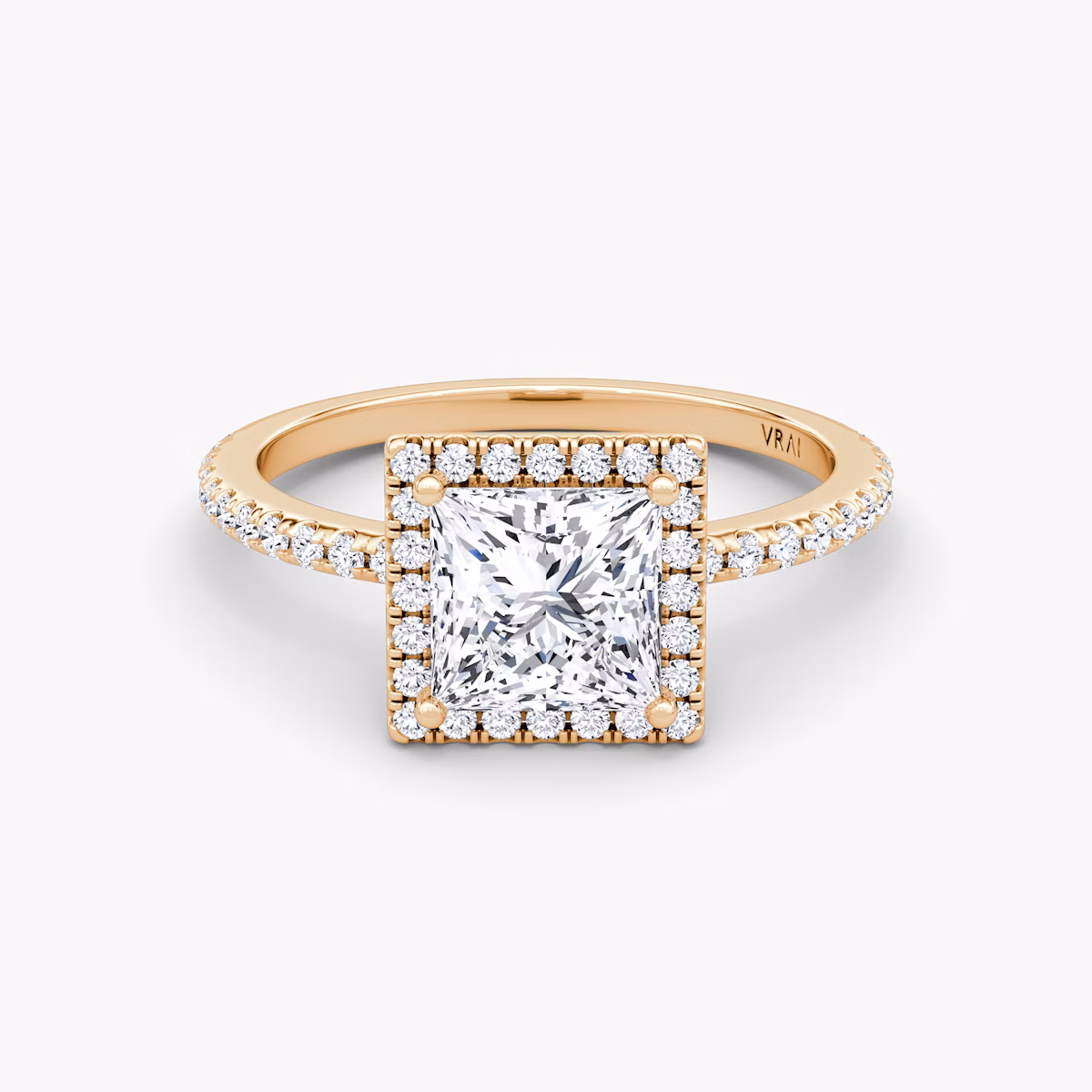 The Halo | Princess | 14k | Rose Gold | bandAccent: Pavé | haloSize: original | diamondOrientation: vertical | caratWeight: other