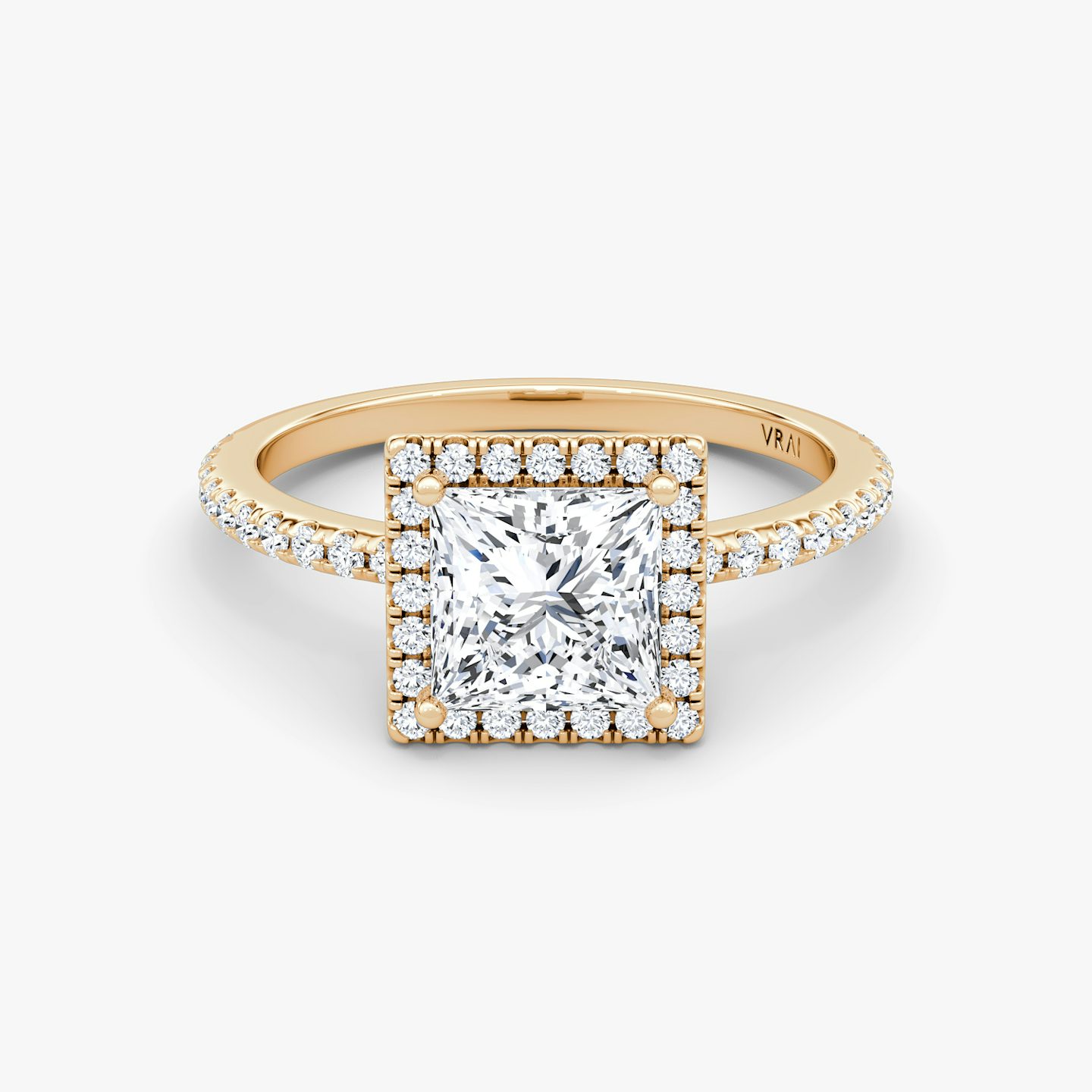 The Halo | Princess | 14k | Rose Gold | bandAccent: Pavé | haloSize: original | diamondOrientation: vertical | caratWeight: other