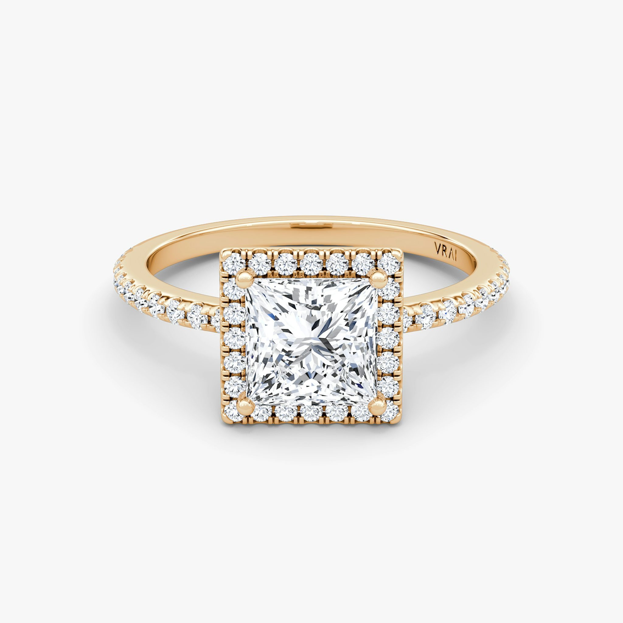 The Halo | Princess | 14k | Rose Gold | bandAccent: Pavé | haloSize: original | diamondOrientation: vertical | caratWeight: other