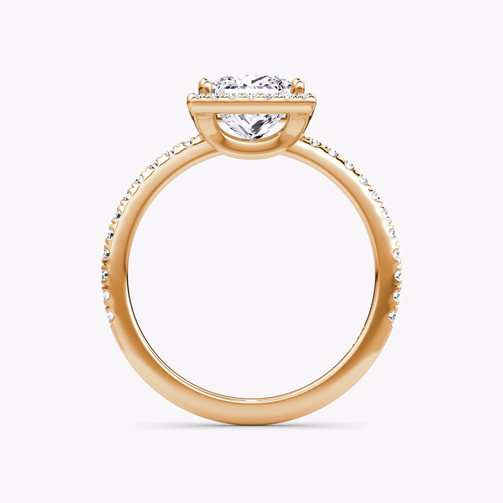 The Halo | Princess | 14k | Rose Gold | bandAccent: Pavé | haloSize: original | diamondOrientation: vertical | caratWeight: other
