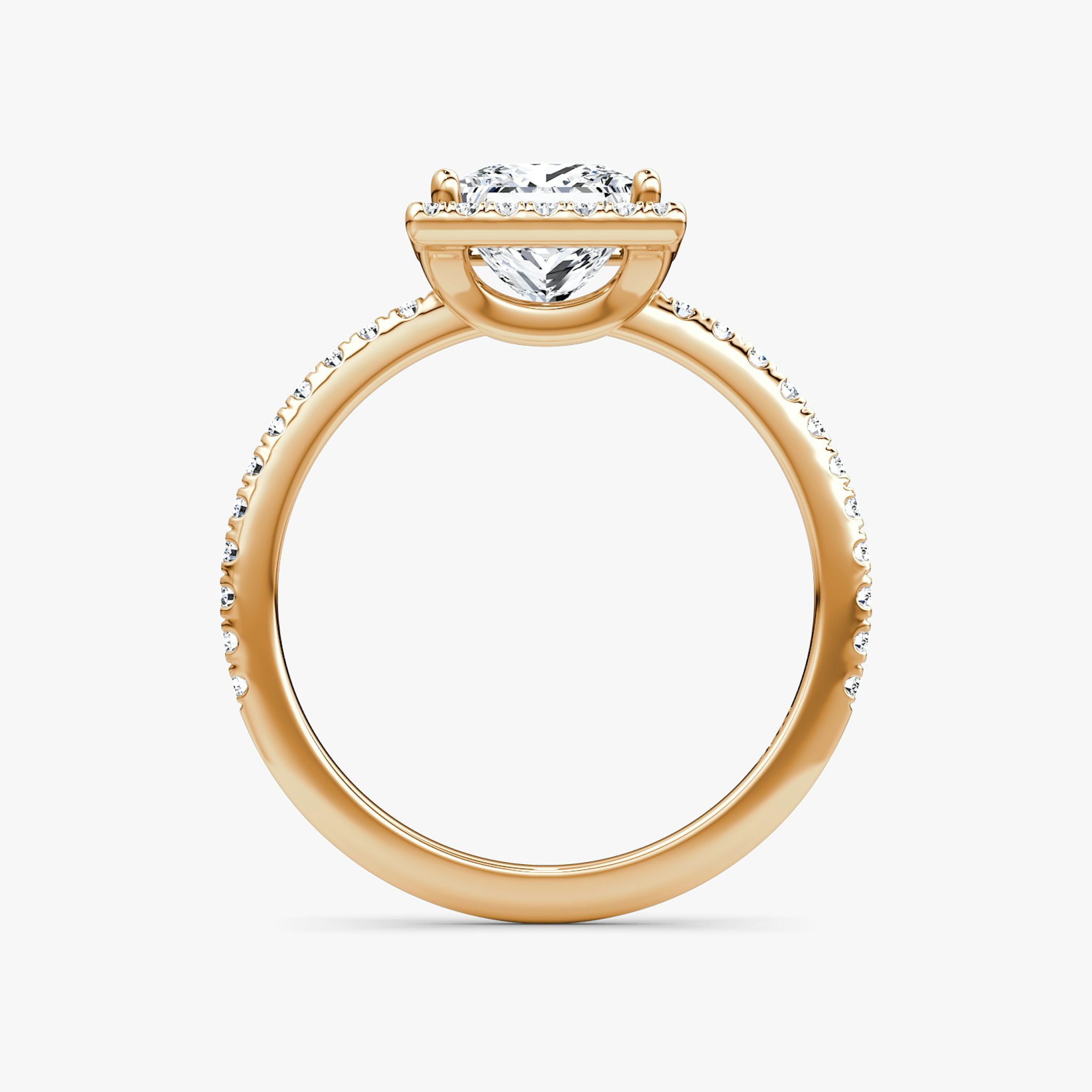 The Halo | Princess | 14k | Rose Gold | bandAccent: Pavé | haloSize: original | diamondOrientation: vertical | caratWeight: other