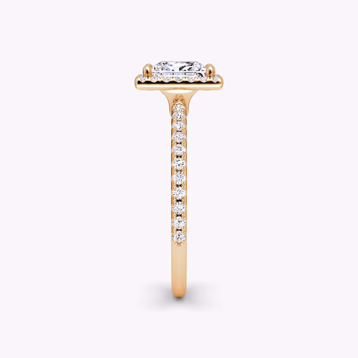 The Halo | Princess | 14k | Rose Gold | bandAccent: Pavé | haloSize: original | diamondOrientation: vertical | caratWeight: other
