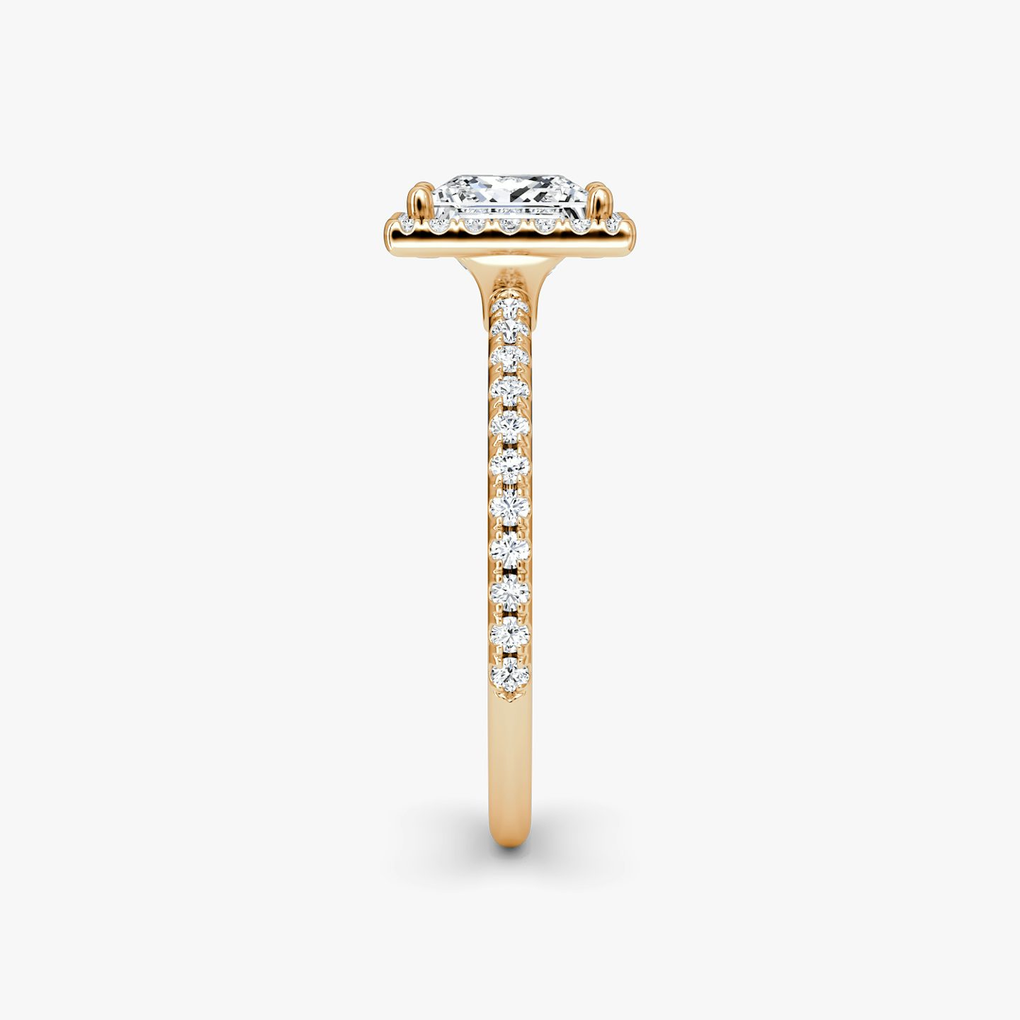 The Halo | Princess | 14k | Rose Gold | bandAccent: Pavé | haloSize: original | diamondOrientation: vertical | caratWeight: other