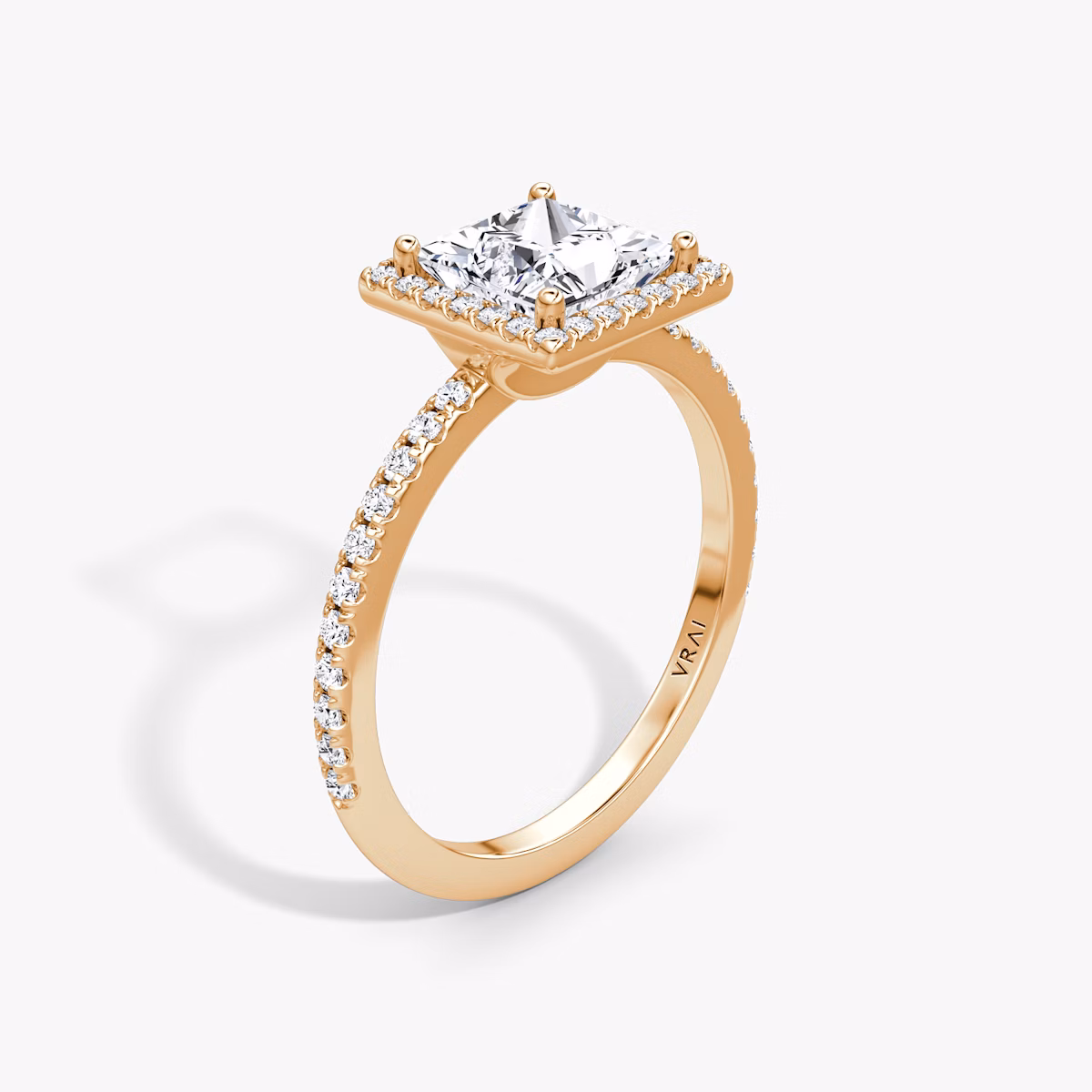 The Halo | Princess | 14k | Rose Gold | bandAccent: Pavé | haloSize: original | diamondOrientation: vertical | caratWeight: other