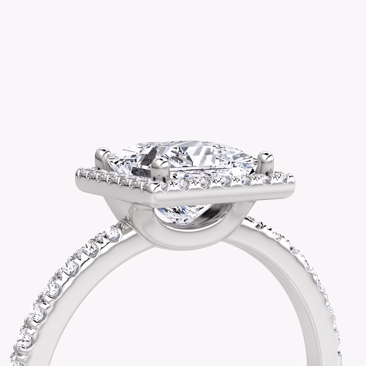 The Halo | Princess | Platinum | bandAccent: Pavé | haloSize: original | diamondOrientation: vertical | caratWeight: other