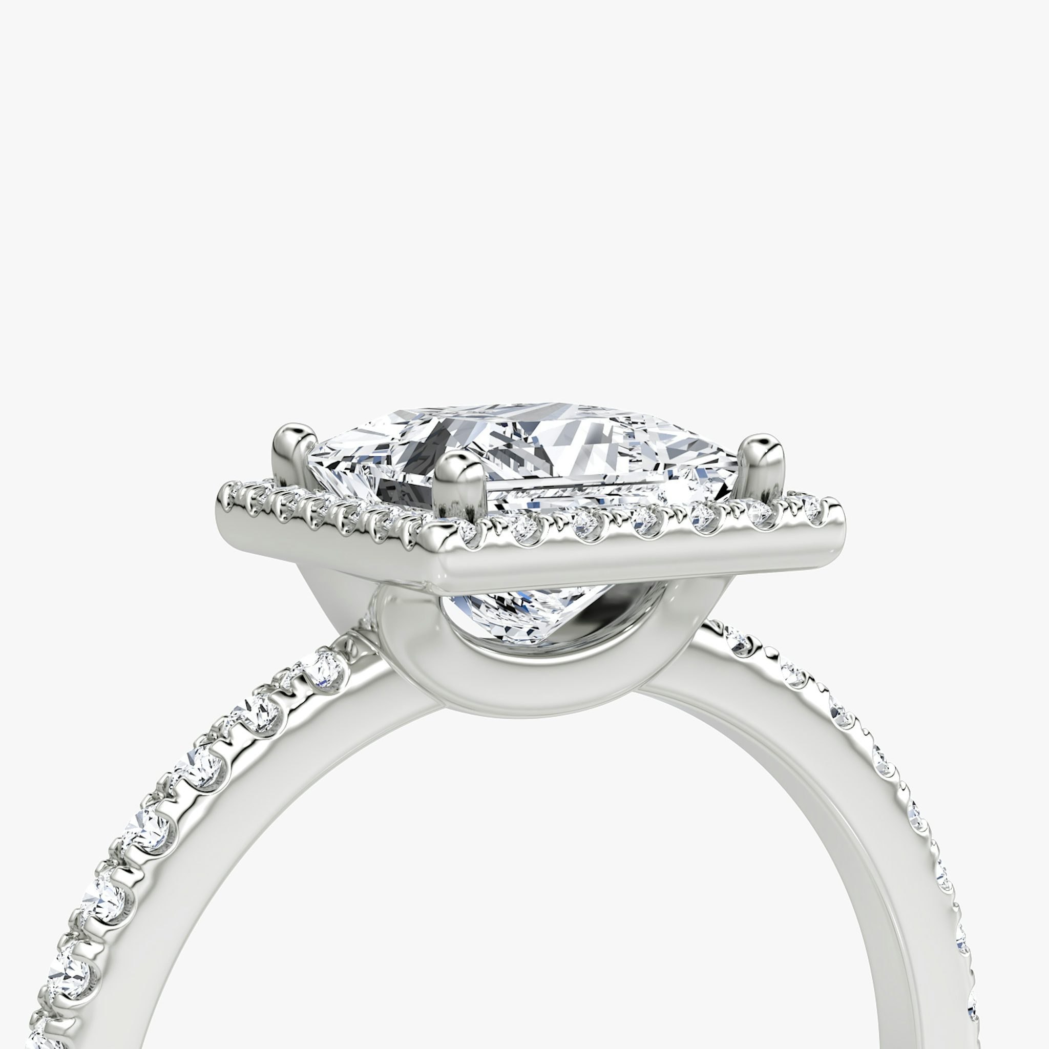 The Halo | Princess | 18k | White Gold | bandAccent: Pavé | haloSize: original | diamondOrientation: vertical | caratWeight: other