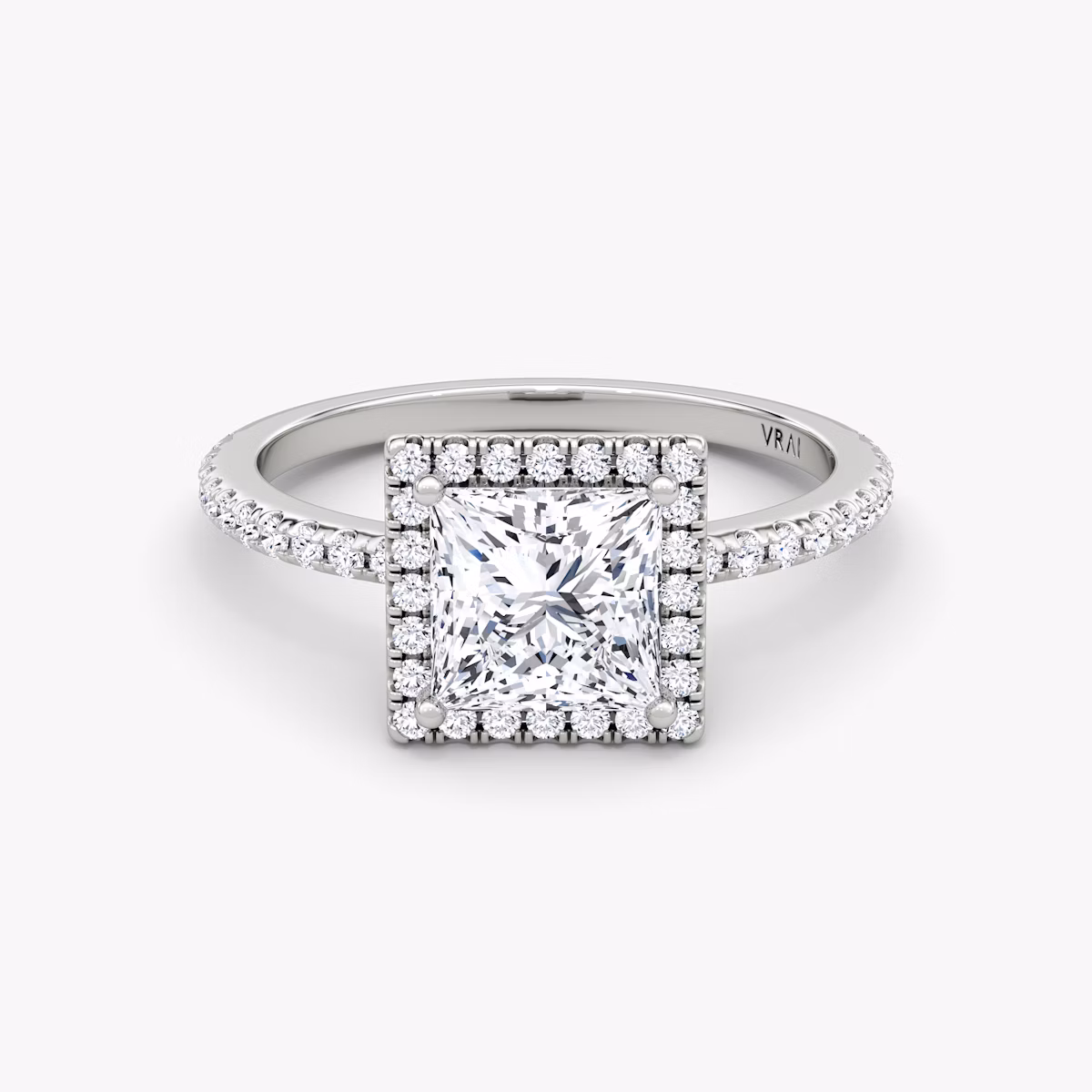 The Halo | Princess | Platinum | bandAccent: Pavé | haloSize: original | diamondOrientation: vertical | caratWeight: other