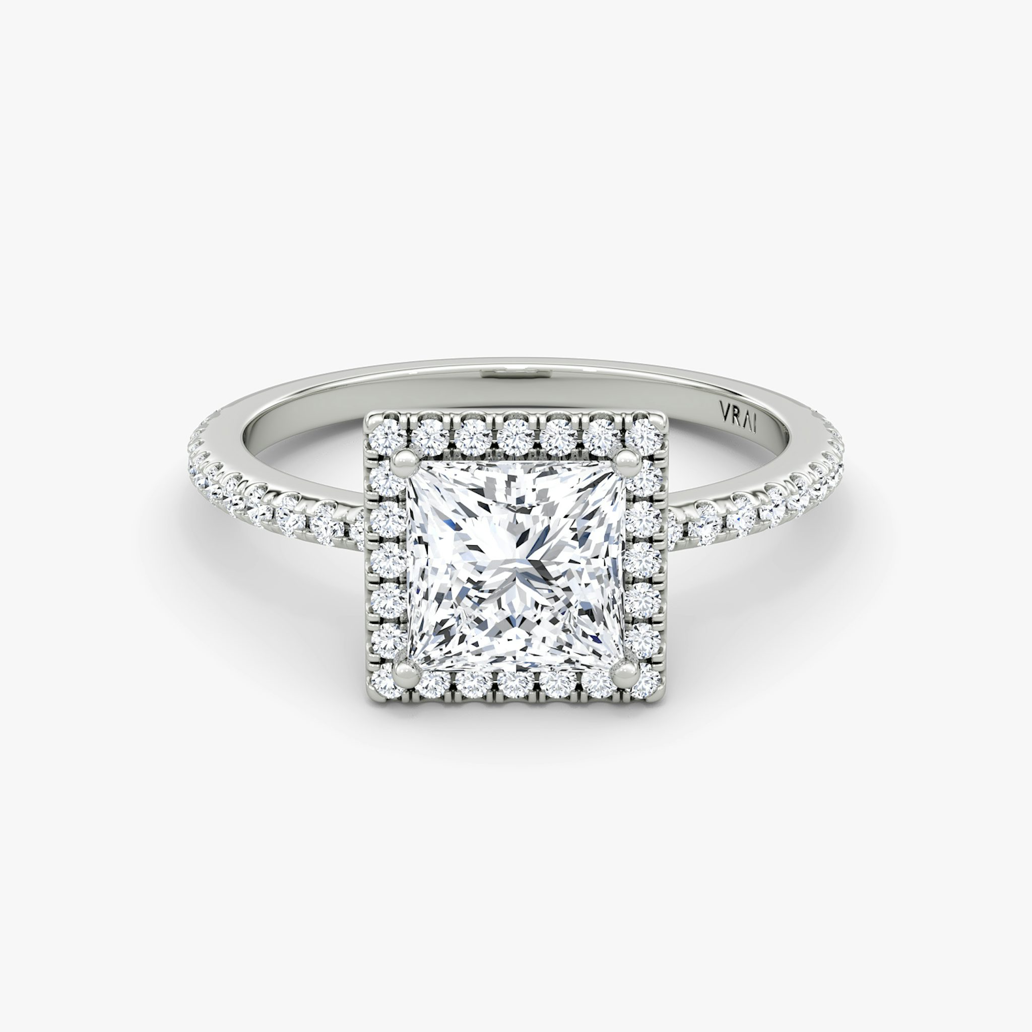 The Halo | Princess | 18k | White Gold | bandAccent: Pavé | haloSize: original | diamondOrientation: vertical | caratWeight: other