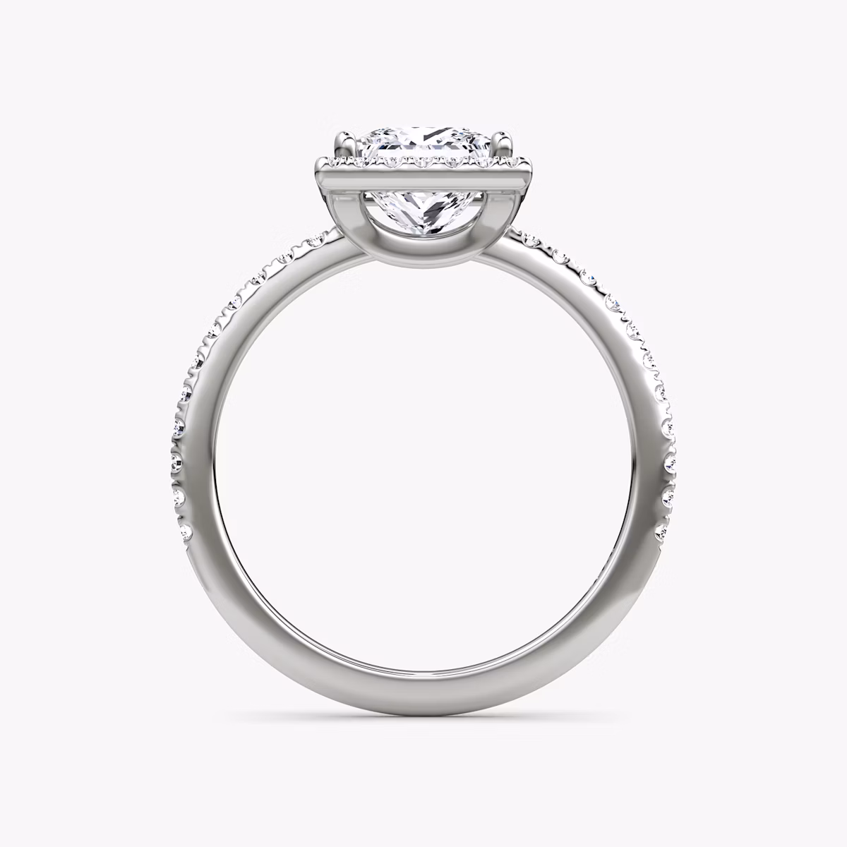 The Halo | Princess | Platinum | bandAccent: Pavé | haloSize: original | diamondOrientation: vertical | caratWeight: other