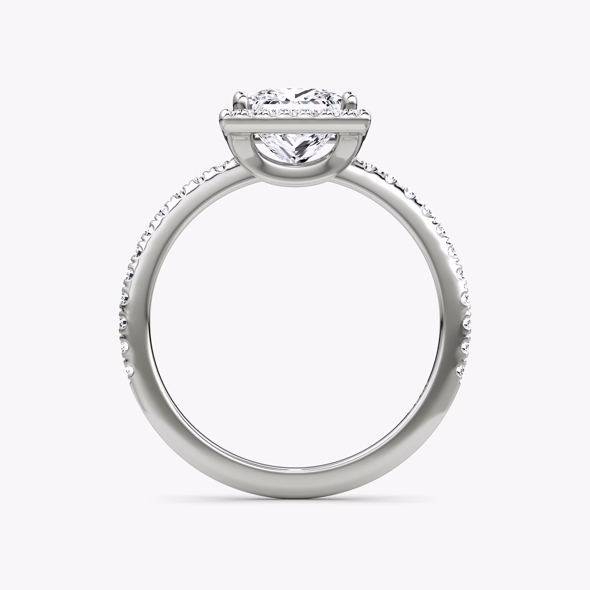 The Halo | Princess | 18k | White Gold | bandAccent: Pavé | haloSize: original | diamondOrientation: vertical | caratWeight: other