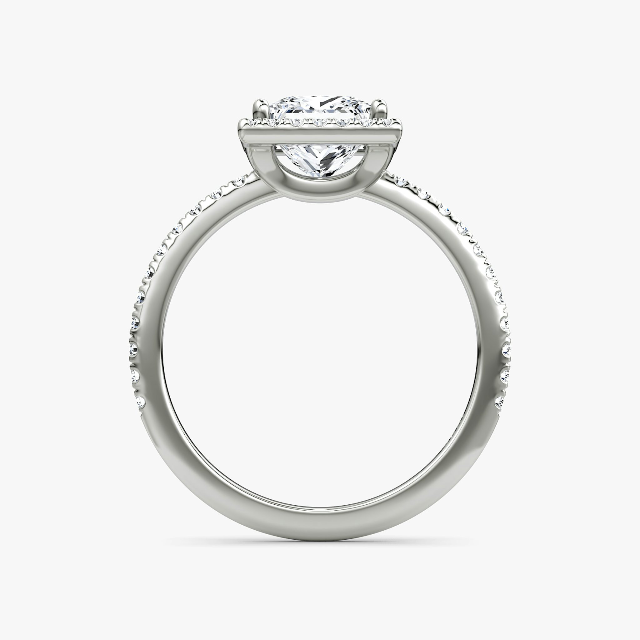 The Halo | Princess | 18k | White Gold | bandAccent: Pavé | haloSize: original | diamondOrientation: vertical | caratWeight: other