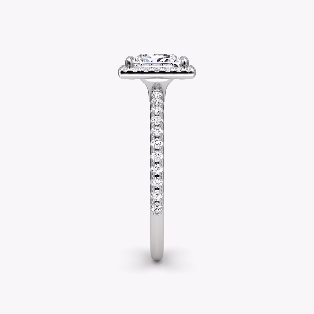 The Halo | Princess | Platinum | bandAccent: Pavé | haloSize: original | diamondOrientation: vertical | caratWeight: other
