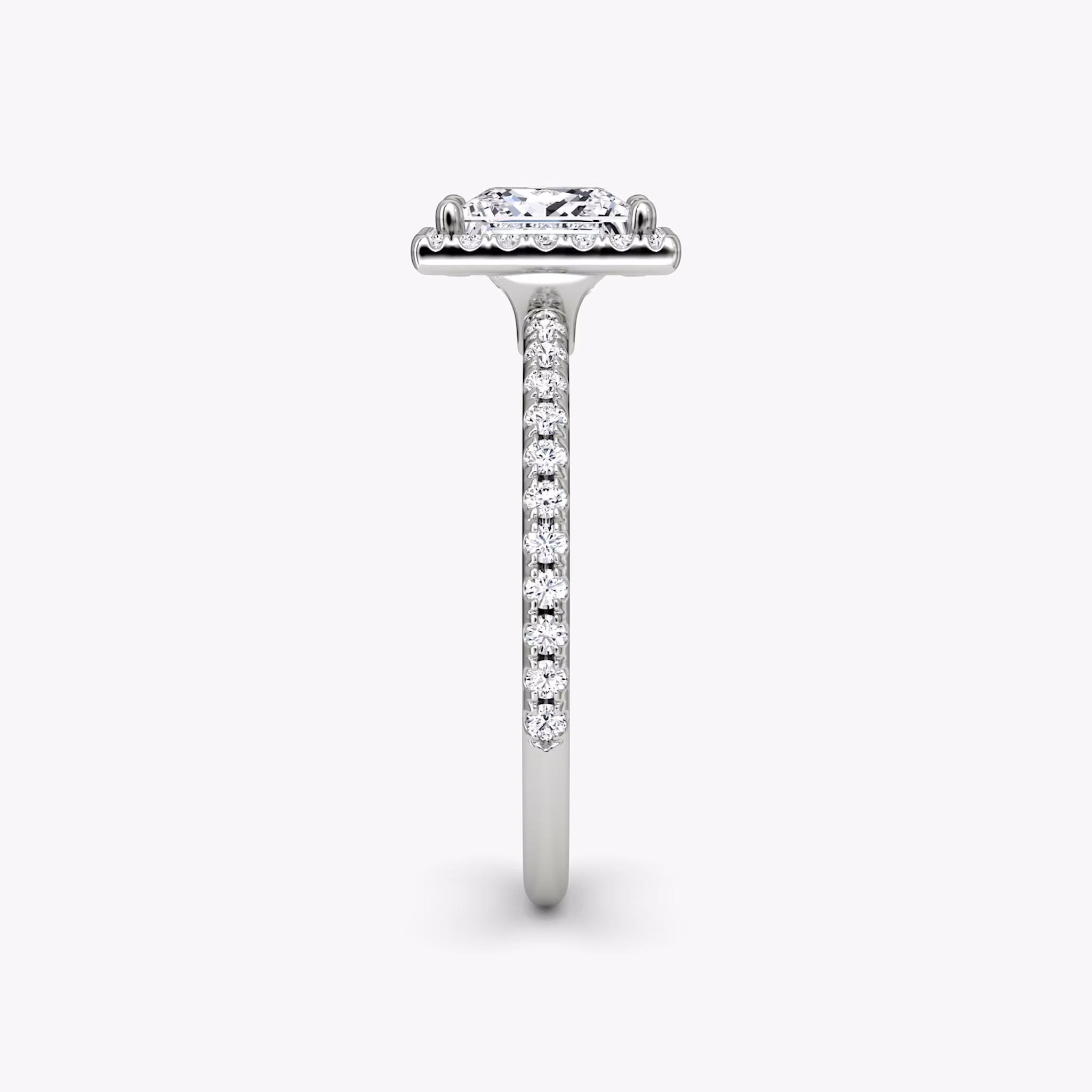 The Halo | Princess | 18k | White Gold | bandAccent: Pavé | haloSize: original | diamondOrientation: vertical | caratWeight: other