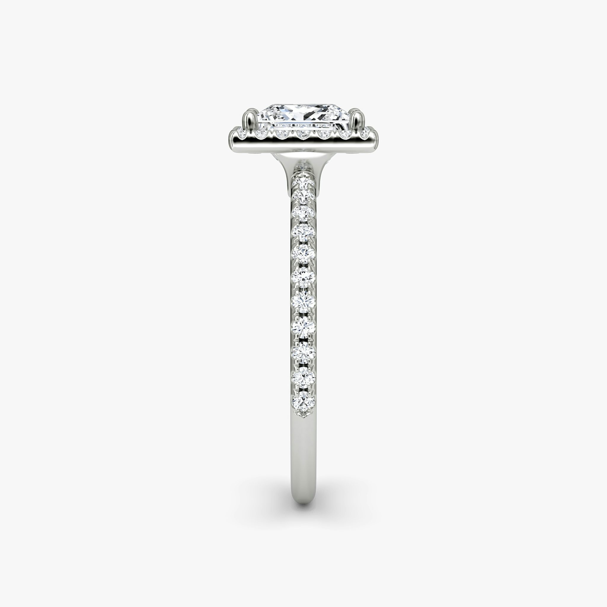 The Halo | Princess | 18k | White Gold | bandAccent: Pavé | haloSize: original | diamondOrientation: vertical | caratWeight: other