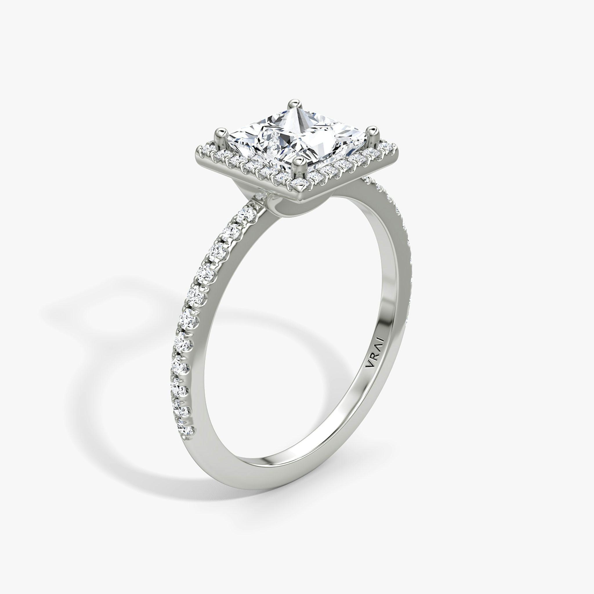 The Halo | Princess | 18k | White Gold | bandAccent: Pavé | haloSize: original | diamondOrientation: vertical | caratWeight: other