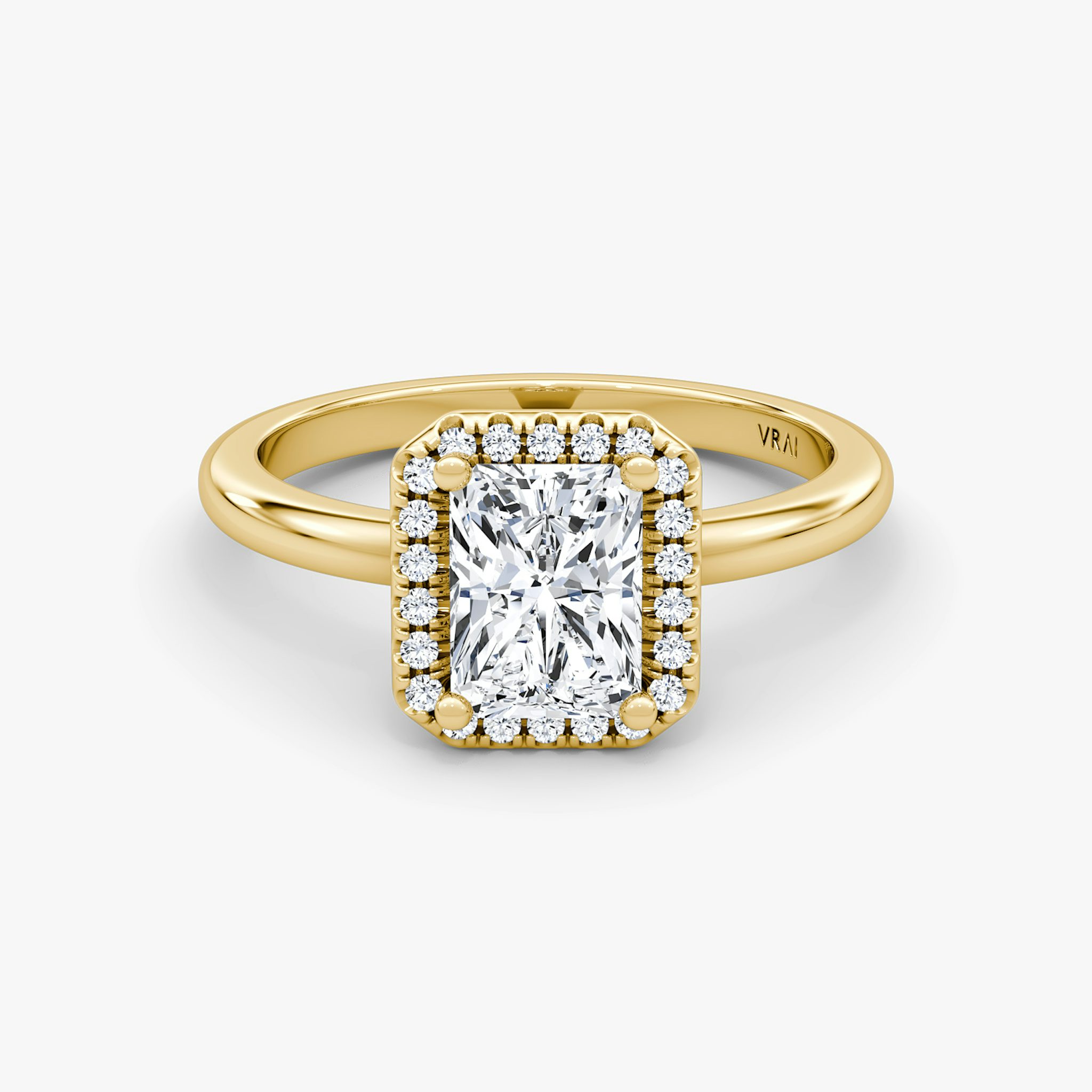 The Halo | Radiant | 18k | Yellow Gold | bandAccent: Plain | haloSize: original | diamondOrientation: vertical | caratWeight: other