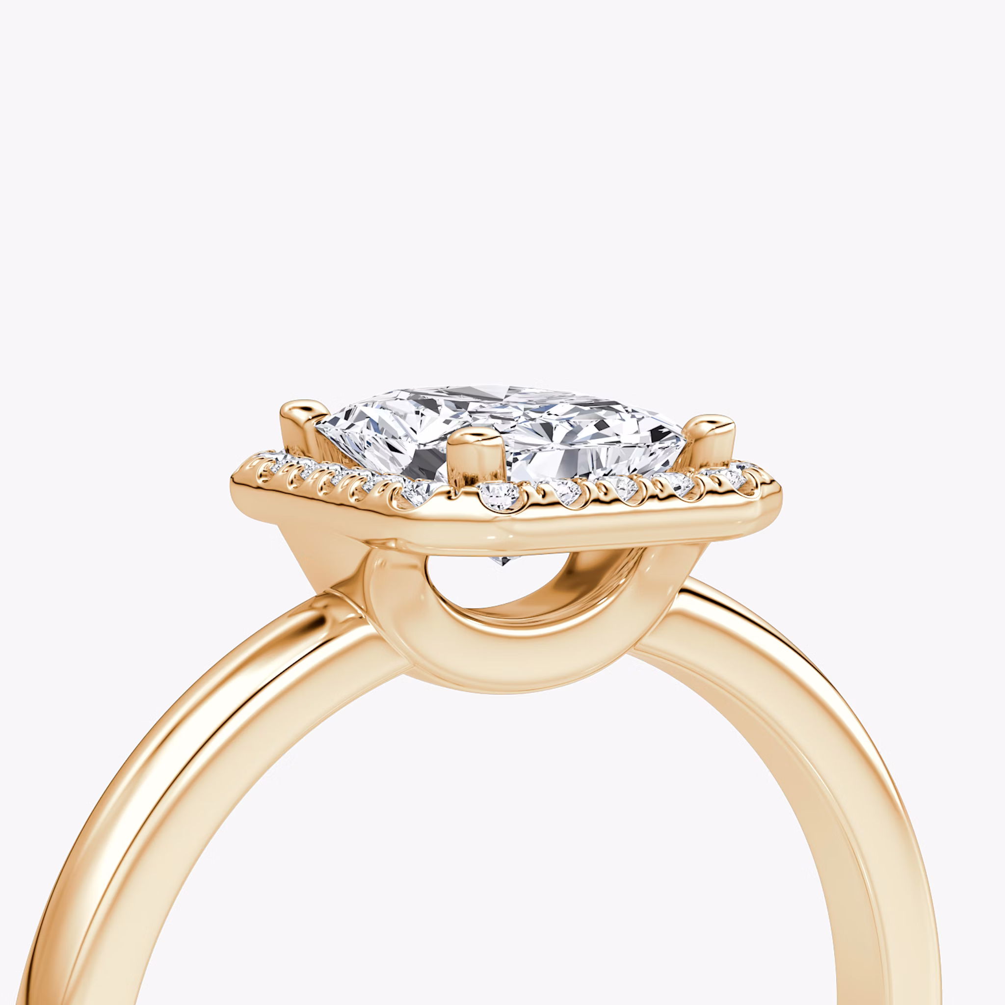 The Halo | Radiant | 14k | Rose Gold | bandAccent: Plain | haloSize: original | diamondOrientation: vertical | caratWeight: other
