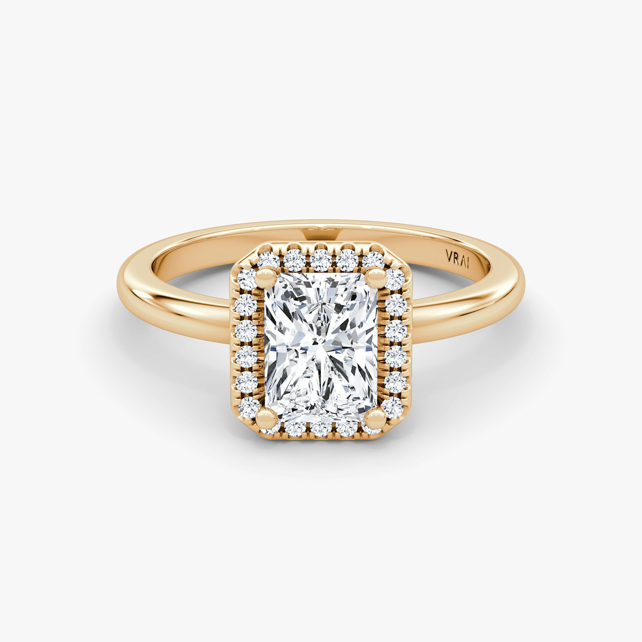 The Halo | Radiant | 14k | Rose Gold | bandAccent: Plain | haloSize: original | diamondOrientation: vertical | caratWeight: other