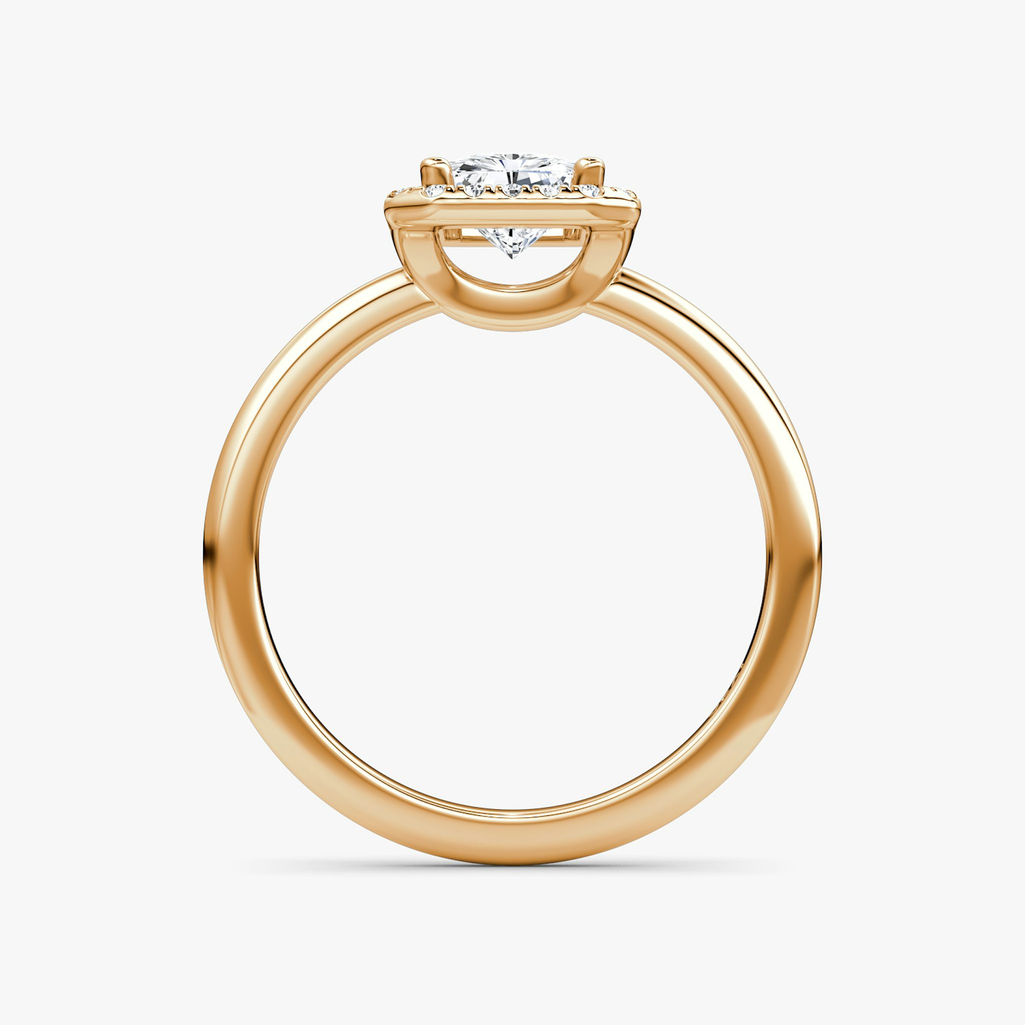 The Halo | Radiant | 14k | Rose Gold | bandAccent: Plain | haloSize: original | diamondOrientation: vertical | caratWeight: other