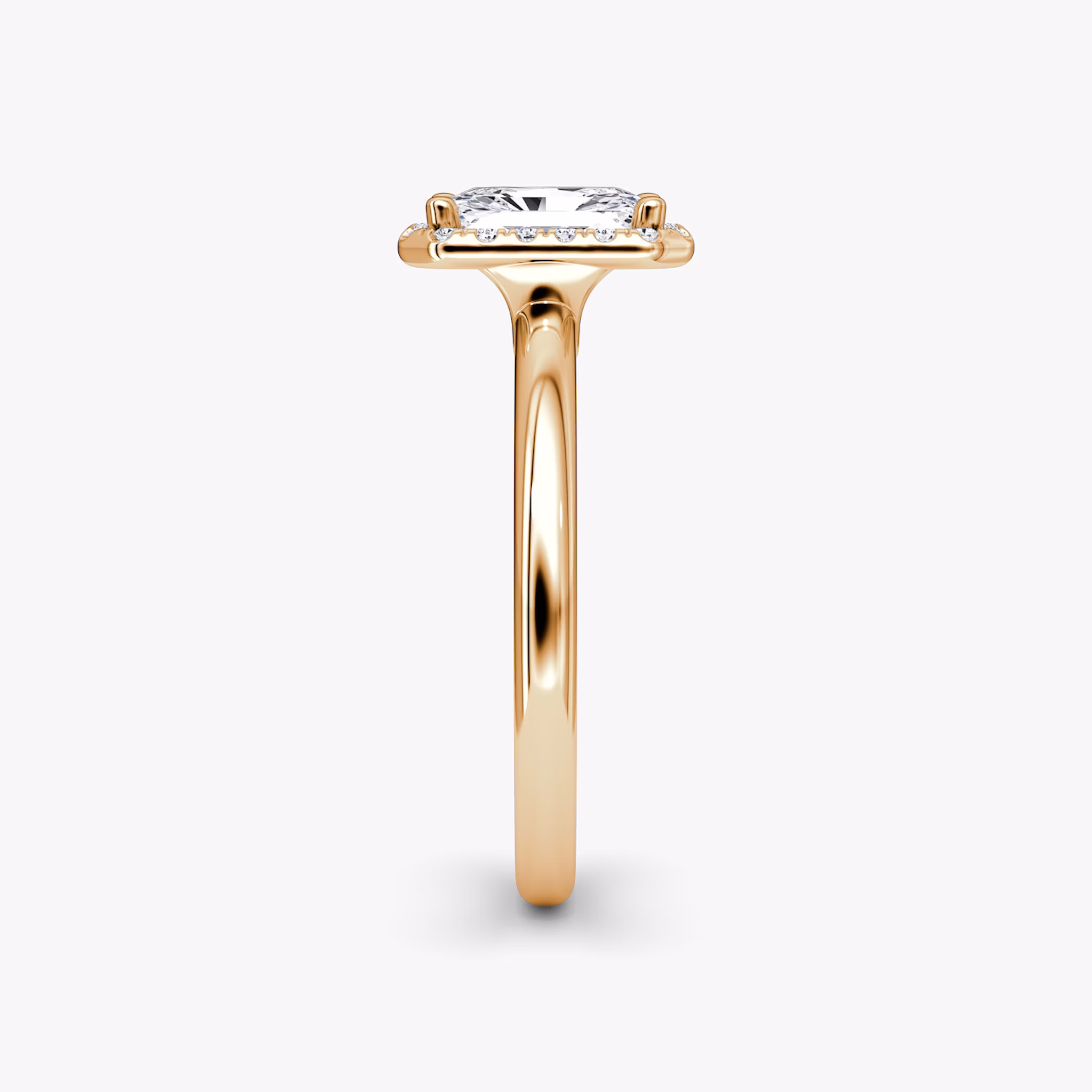 The Halo | Radiant | 14k | Rose Gold | bandAccent: Plain | haloSize: original | diamondOrientation: vertical | caratWeight: other