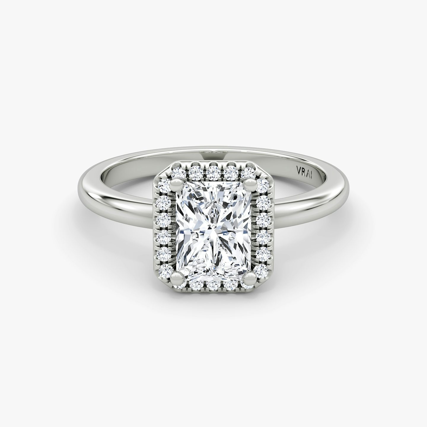 The Halo | Radiant | Platinum | bandAccent: Plain | haloSize: original | diamondOrientation: vertical | caratWeight: other