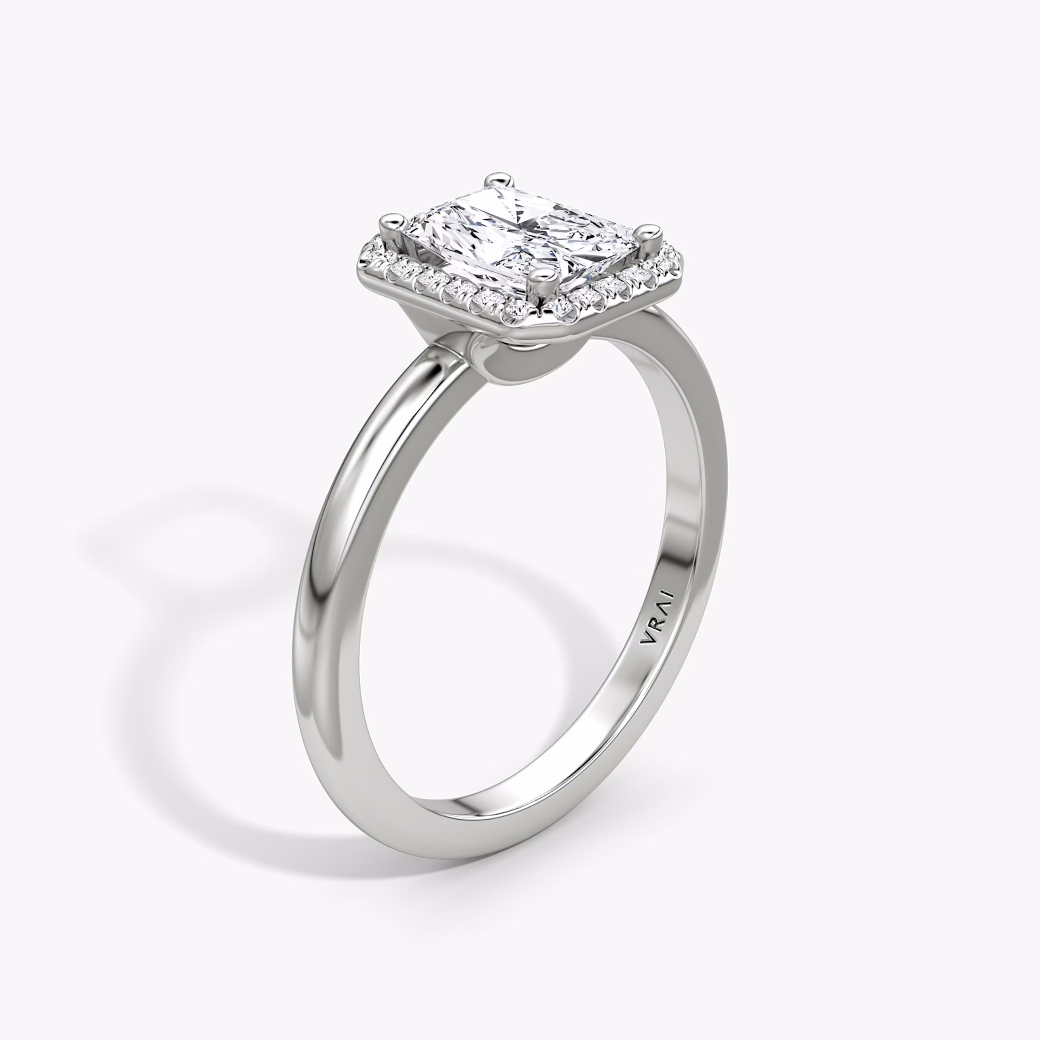 The Halo | Radiant | 18k | White Gold | bandAccent: Plain | haloSize: original | diamondOrientation: vertical | caratWeight: other