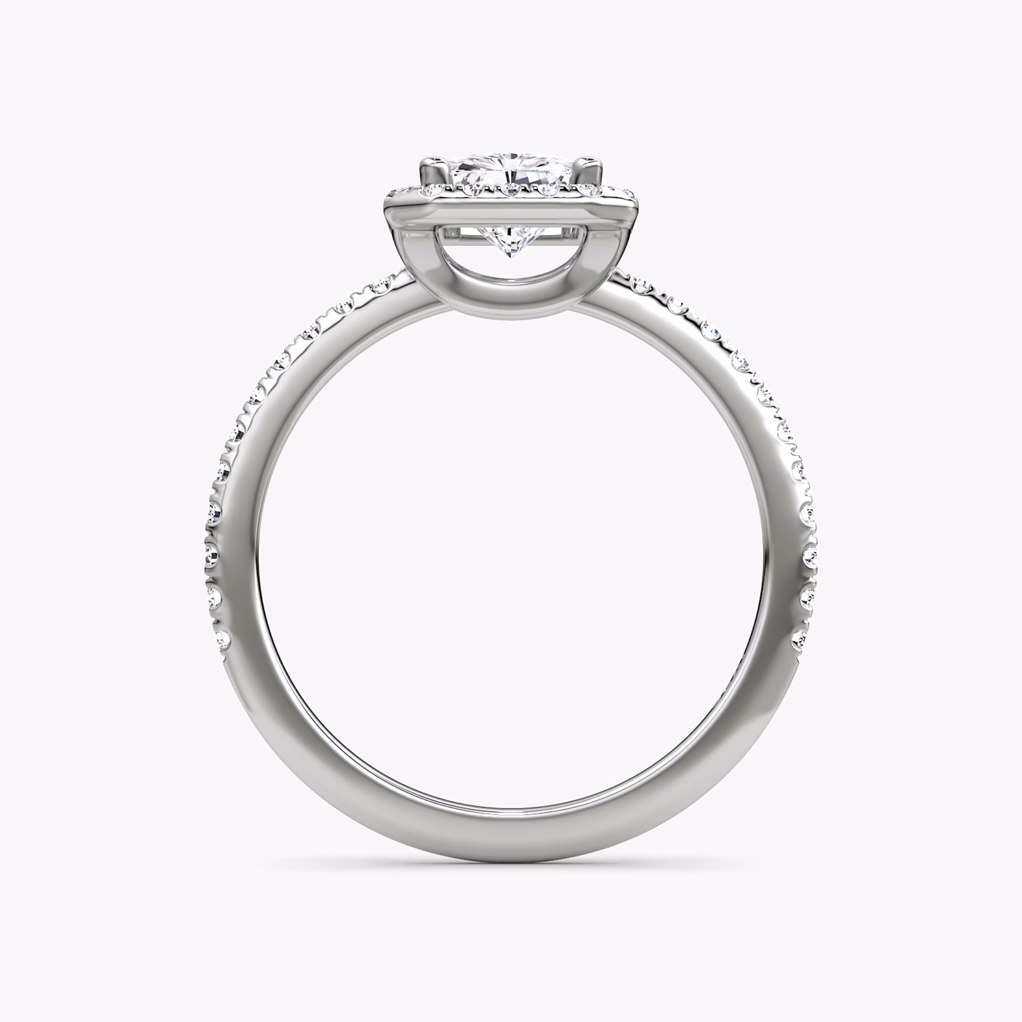 The Halo | Radiant | 18k | White Gold | bandAccent: Pavé | haloSize: original | diamondOrientation: vertical | caratWeight: other