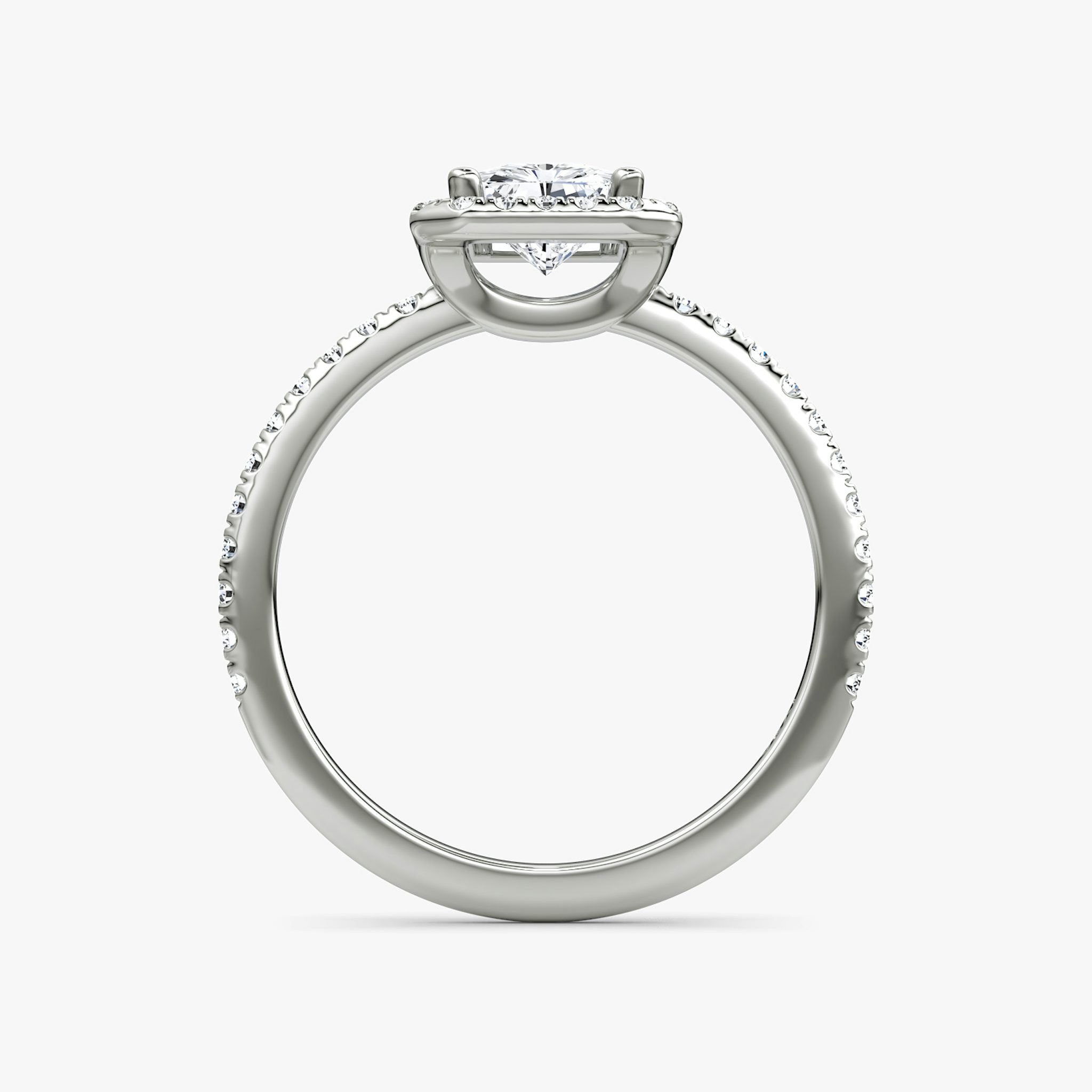 The Halo | Radiant | 18k | White Gold | bandAccent: Pavé | haloSize: original | diamondOrientation: vertical | caratWeight: other