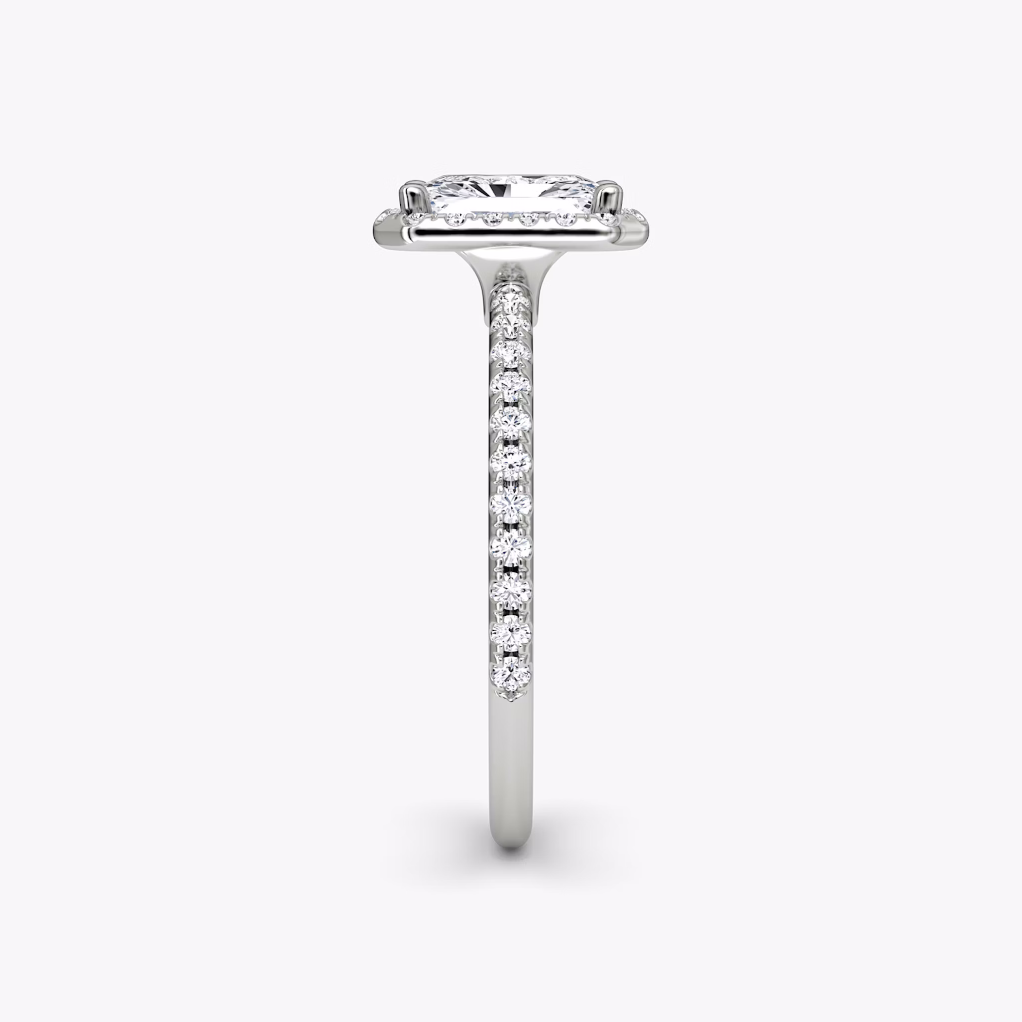 The Halo | Radiant | 18k | White Gold | bandAccent: Pavé | haloSize: original | diamondOrientation: vertical | caratWeight: other