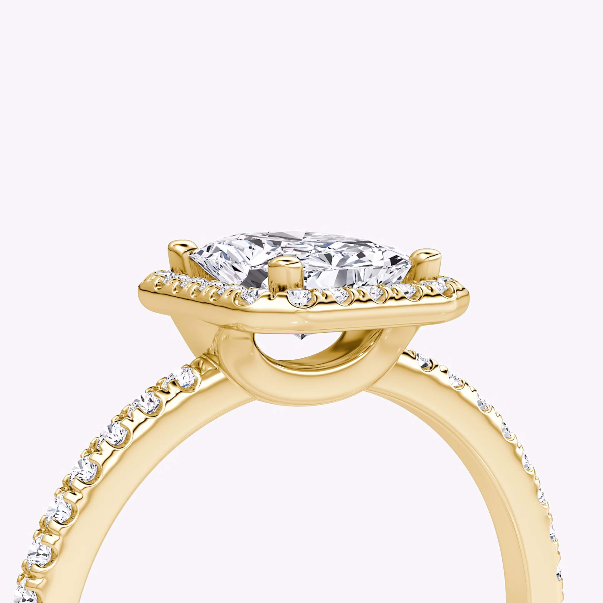 The Halo | Radiant | 18k | Yellow Gold | bandAccent: Pavé | haloSize: original | diamondOrientation: vertical | caratWeight: other